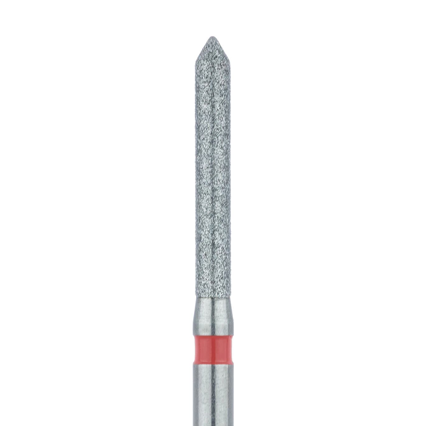 Meisinger 886F-014-FG Fine Grit Diamond Bur, Pointed Cylinder with Bevel Tip, Friction Grip, 1.4 mm Head Diameter, 10.0 mm Head Length, 5/Pkg - Diamond Instruments – FG, Fine, Red, Cylinder, Bevel End, 5/Pkg - 886F-014-FG, 1.4 mm Head Diameter, 10.0 mm Head Length - Image 1