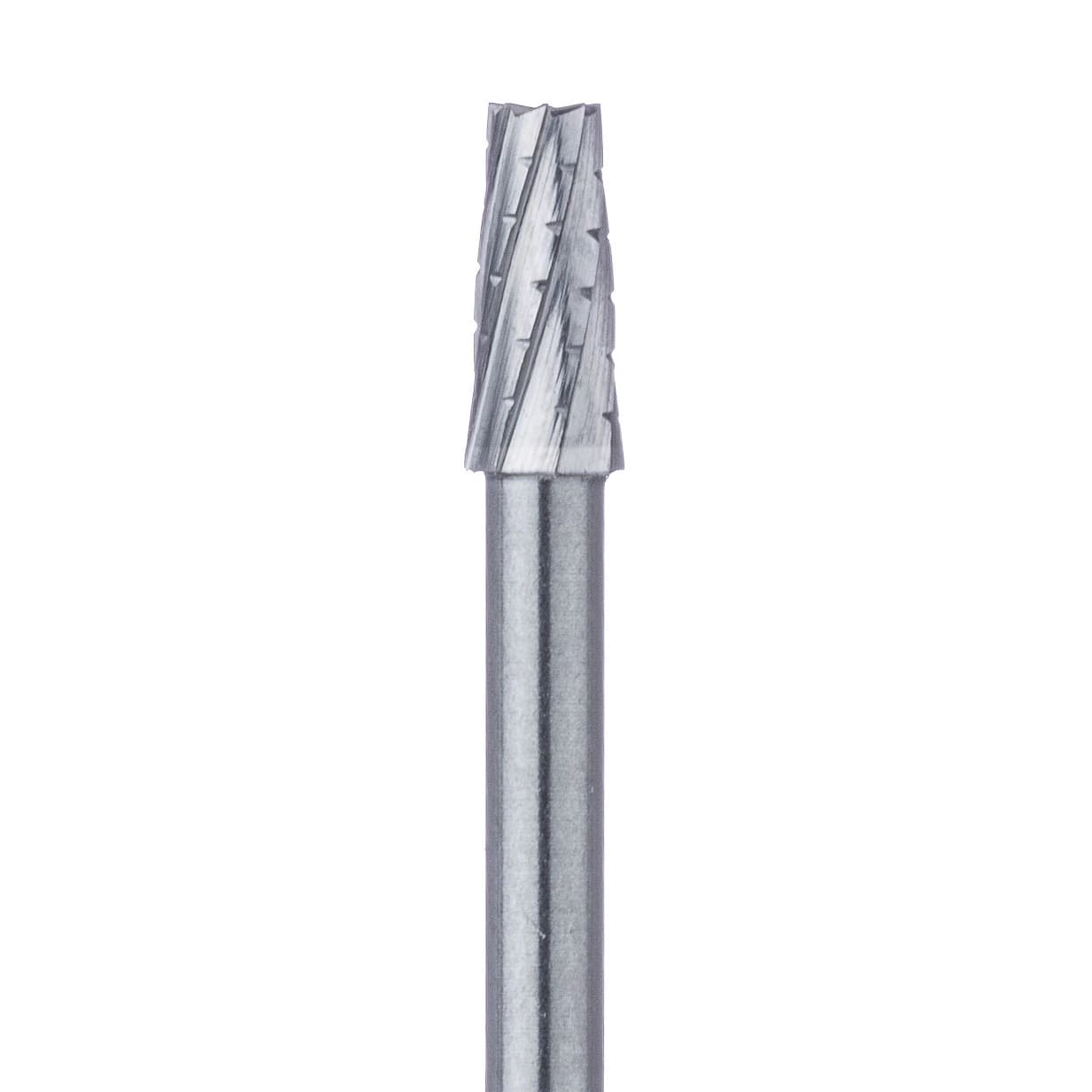 Meisinger HM33 Tungsten Carbide Bur #703, Tapered Fissure, Flat End, X-Cut, Friction Grip Extra Long (FGXL), 2.1 mm Diameter, 25 mm Shank, 5/Pkg, HM33-021-SU - Tungsten Carbide Burs – HM33 Tapered Fissure FG XL, 25 mm Shank Length, 5/Pkg - Bur # 703, 2.1 mm Diameter - Image 1