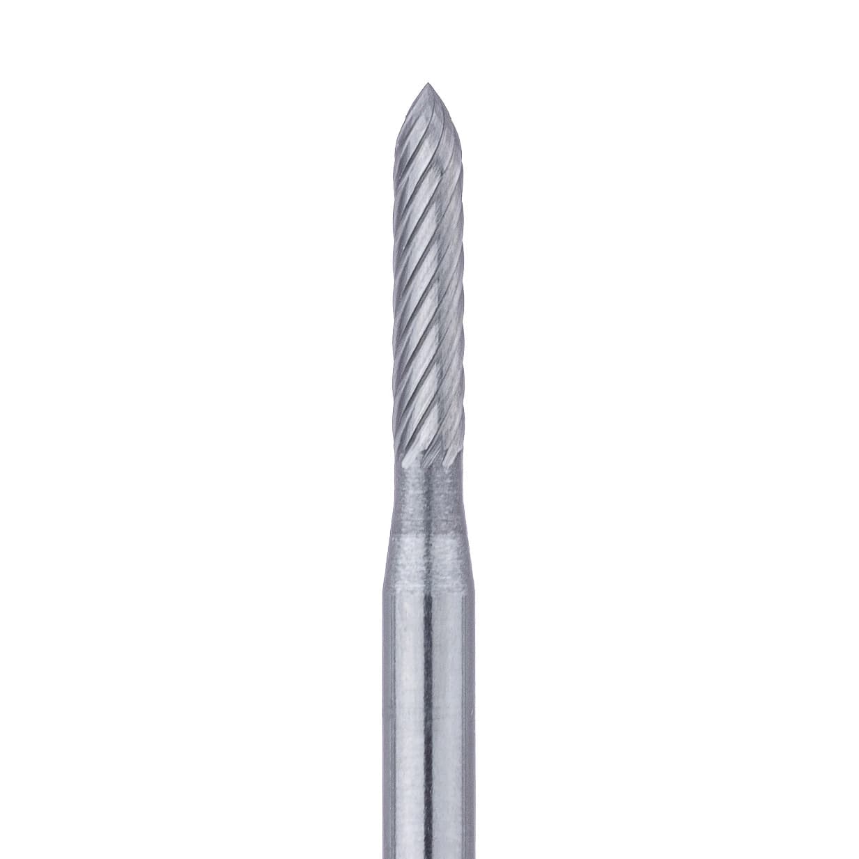 Meisinger HM243-012 Trimming and Finishing Tungsten Carbide Bur, FG, 8-12 Flute, Torpedo, 1.2 mm Diameter, 5/Pkg - Trimming and Finishing Tungsten Carbide Burs – FG, 8-12 Blade, 5/Pkg - Figure #HM243, 1.2 mm Diameter - Image 1