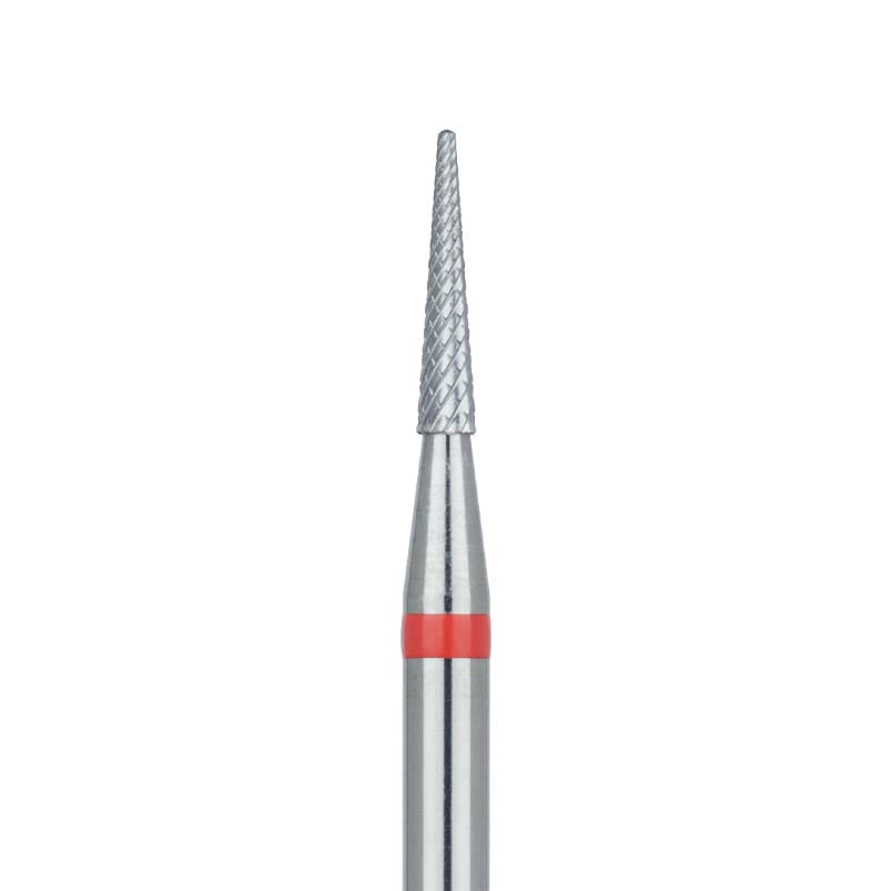 Meisinger Tungsten Carbide Cutter, HP, Round End, X-Cut Fine, Red Ring, Conical, HM 488FX-016, 1.6 mm Diameter, 8.0 mm Head Length, 1 Each - Tungsten Carbide Cutters – HP, FX, Round End, X-Cut Fine, Red Ring - Conical, HM 488FX-016, 1.6 mm Diameter, 8.0 mm Head Length - Image 1