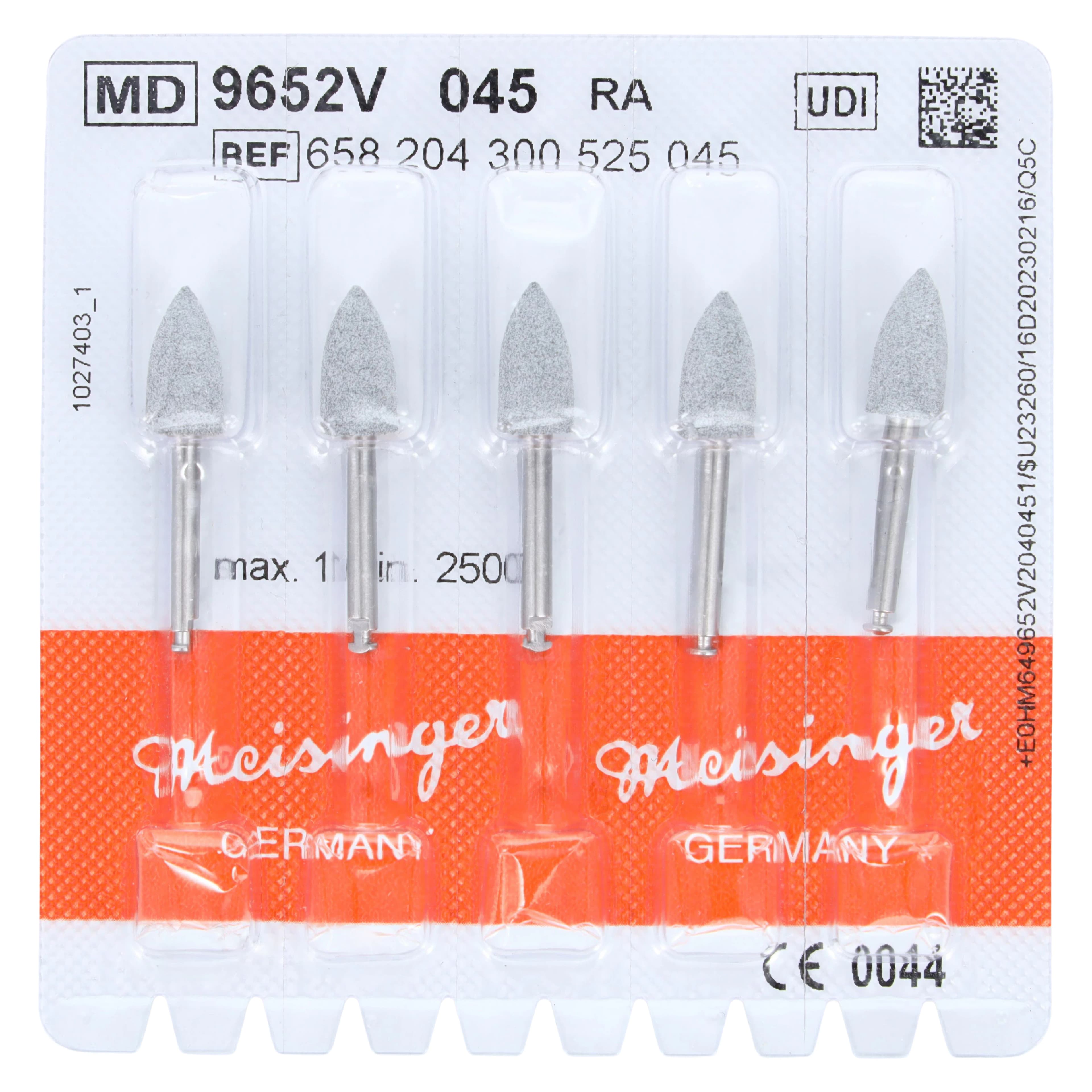 Meisinger 9652V White Porcelain Polisher, Flame Shape, Medium Grit, RA (Right Angle), 4.5 mm Head, Pack of 5 - 9652V WHITE RA PORCELAIN MED PREPOLISHER (5) - Image 1