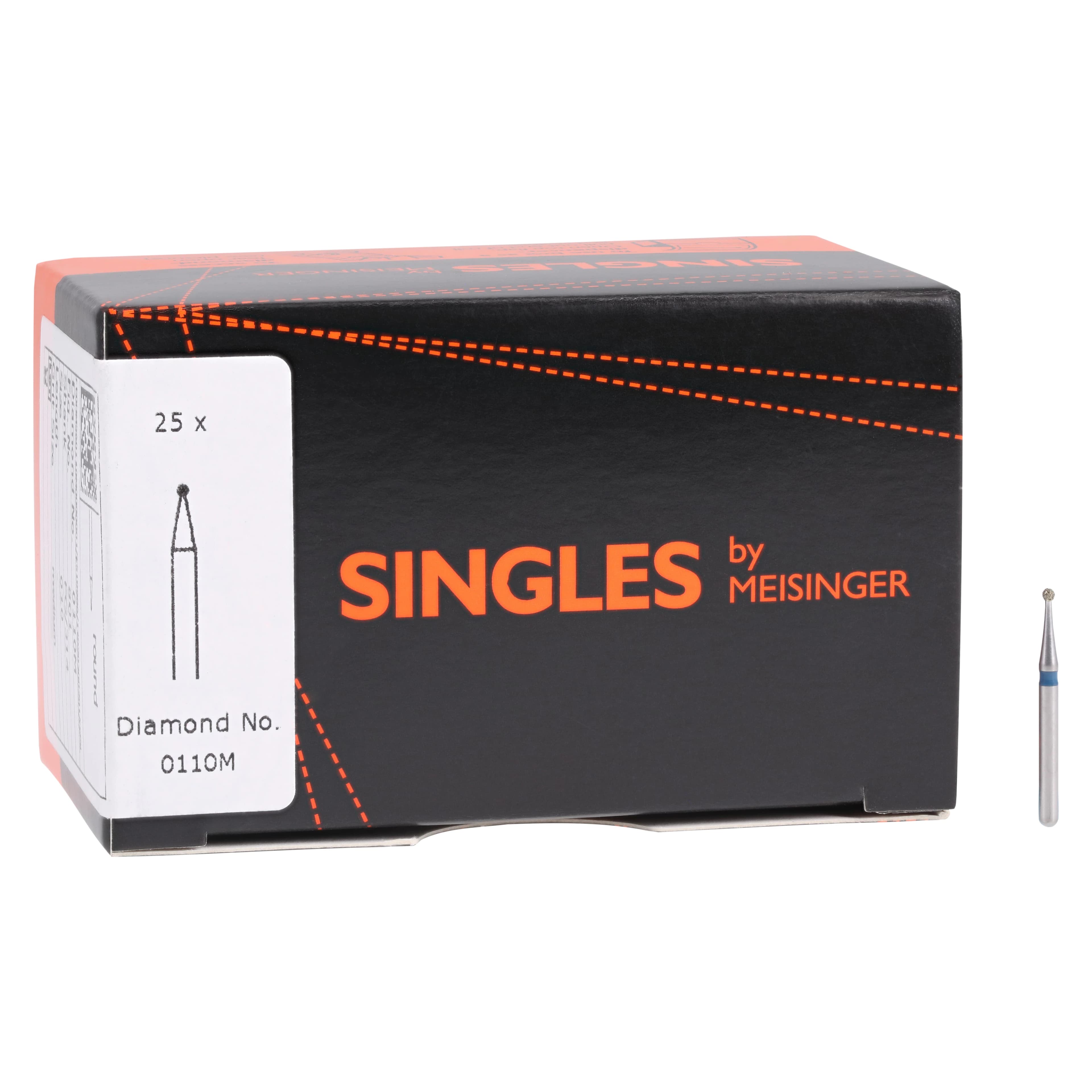 Meisinger Singles Disposable Diamond Bur, FG, Round, 1.0mm, Medium Grit, Blue Ring, #0110M, 25/Pkg thumbnail 4