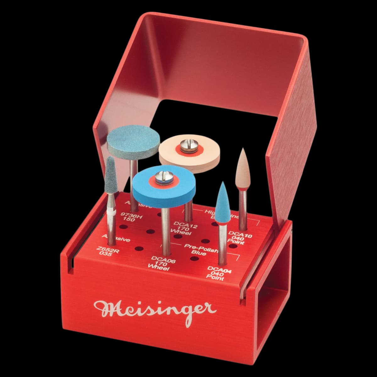 Meisinger LUSTER for Zirconia Extraoral Adjusting and Polishing Kit, 6 Pieces with Bur Block, LUS85 - LUSTER for Zirconia Extraoral Adjusting and Polishing Kit - Image 1