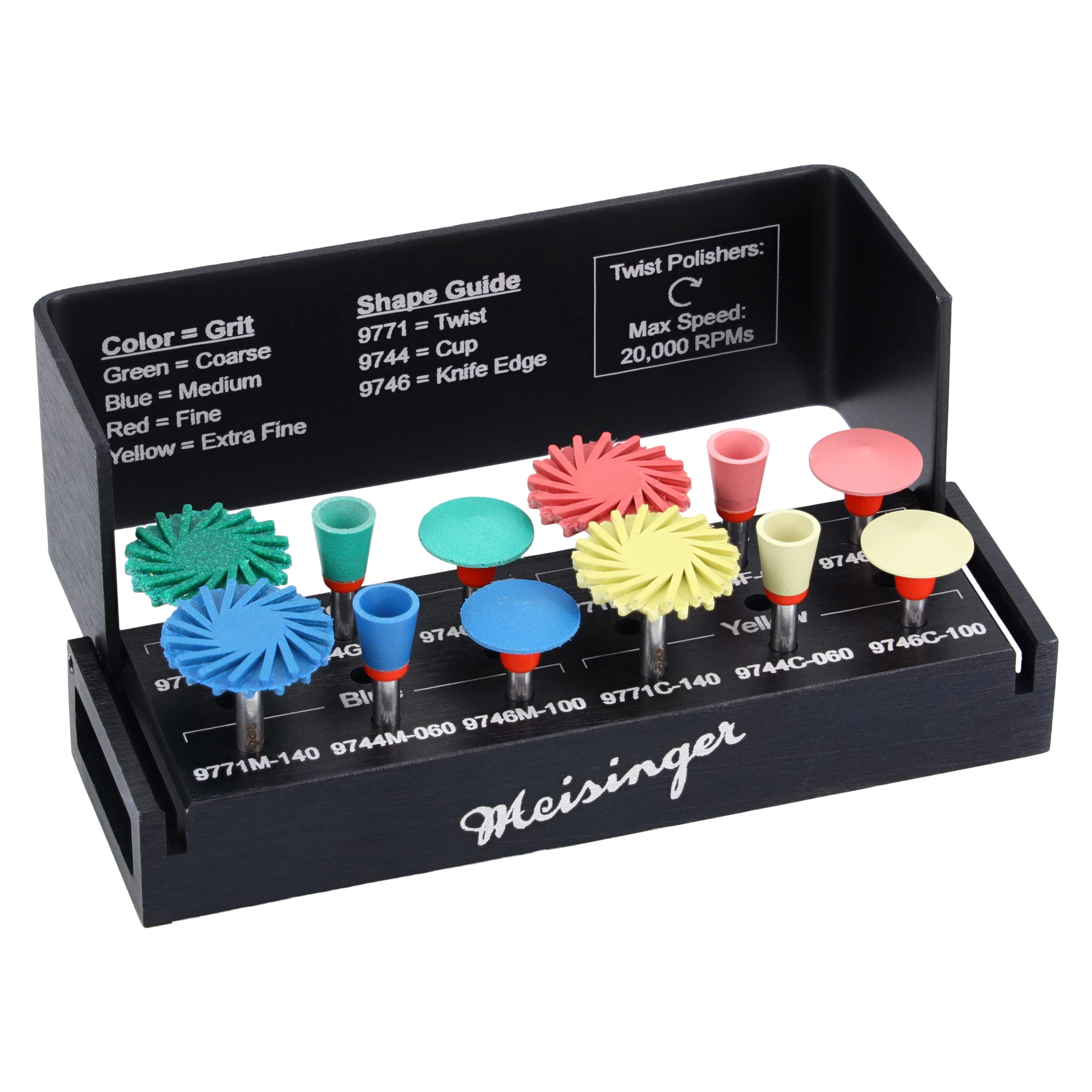 Meisinger Klim Luster Intraoral Polishing Kit, 12-Piece, Right Angle, Multiple Grits & Shapes thumbnail 2