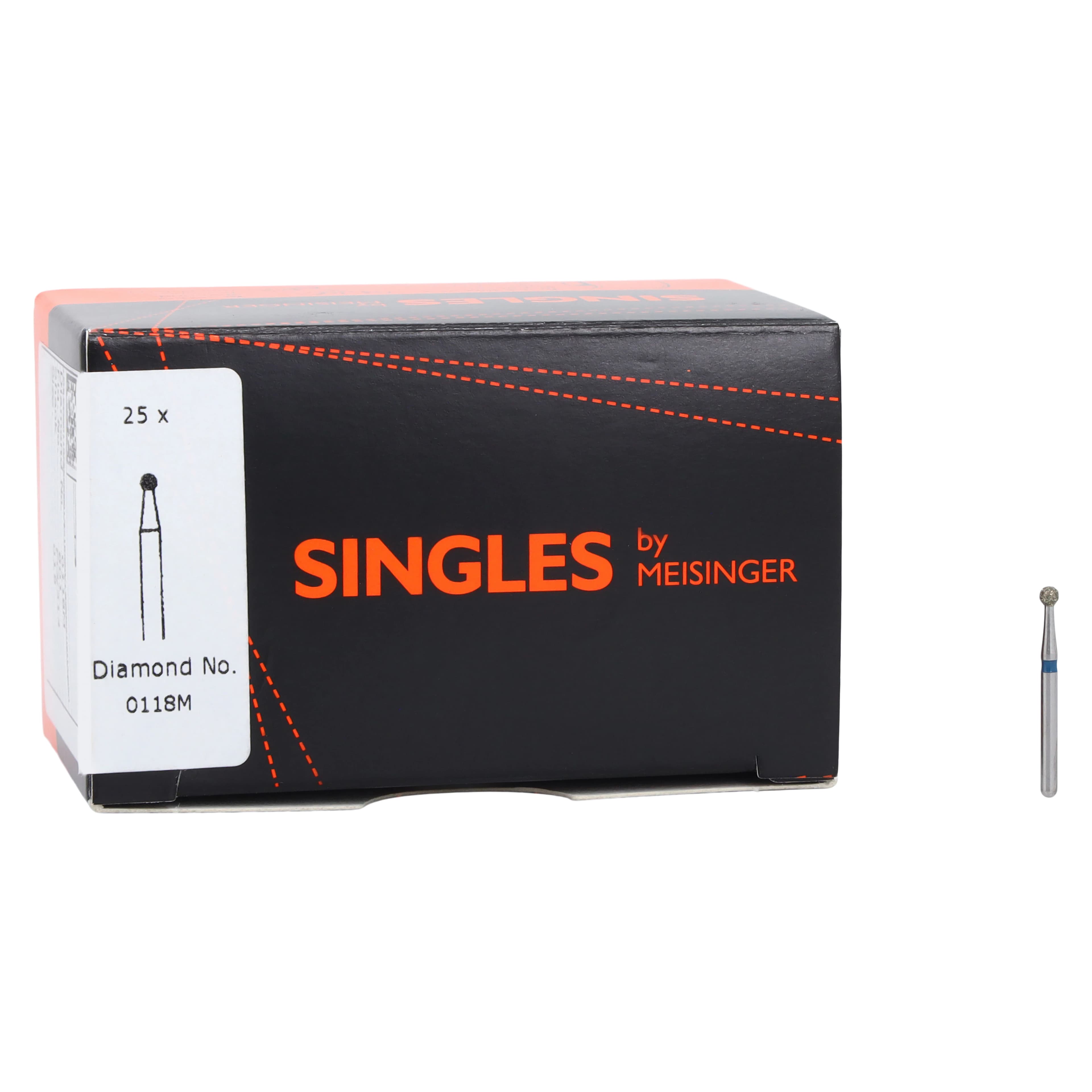 Meisinger Singles Disposable Diamond Bur, FG, Round, Medium Grit, 1.8mm, #0118M, 25/Pack thumbnail 4
