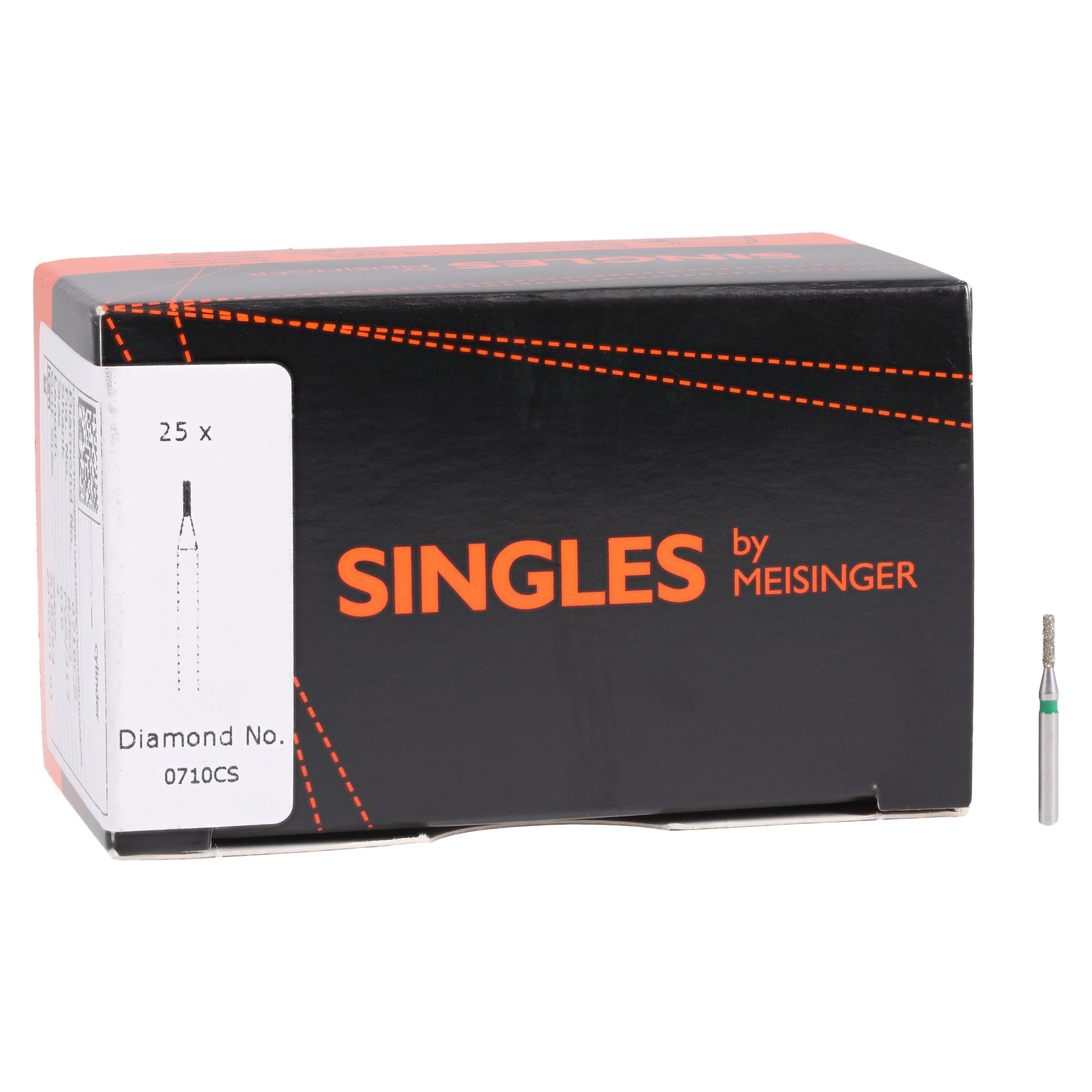 Meisinger SINGLES Diamond Bur, Friction Grip, Short Shank, Coarse Cylinder, 0710CS, 4.0 mm, 25/Package thumbnail 4