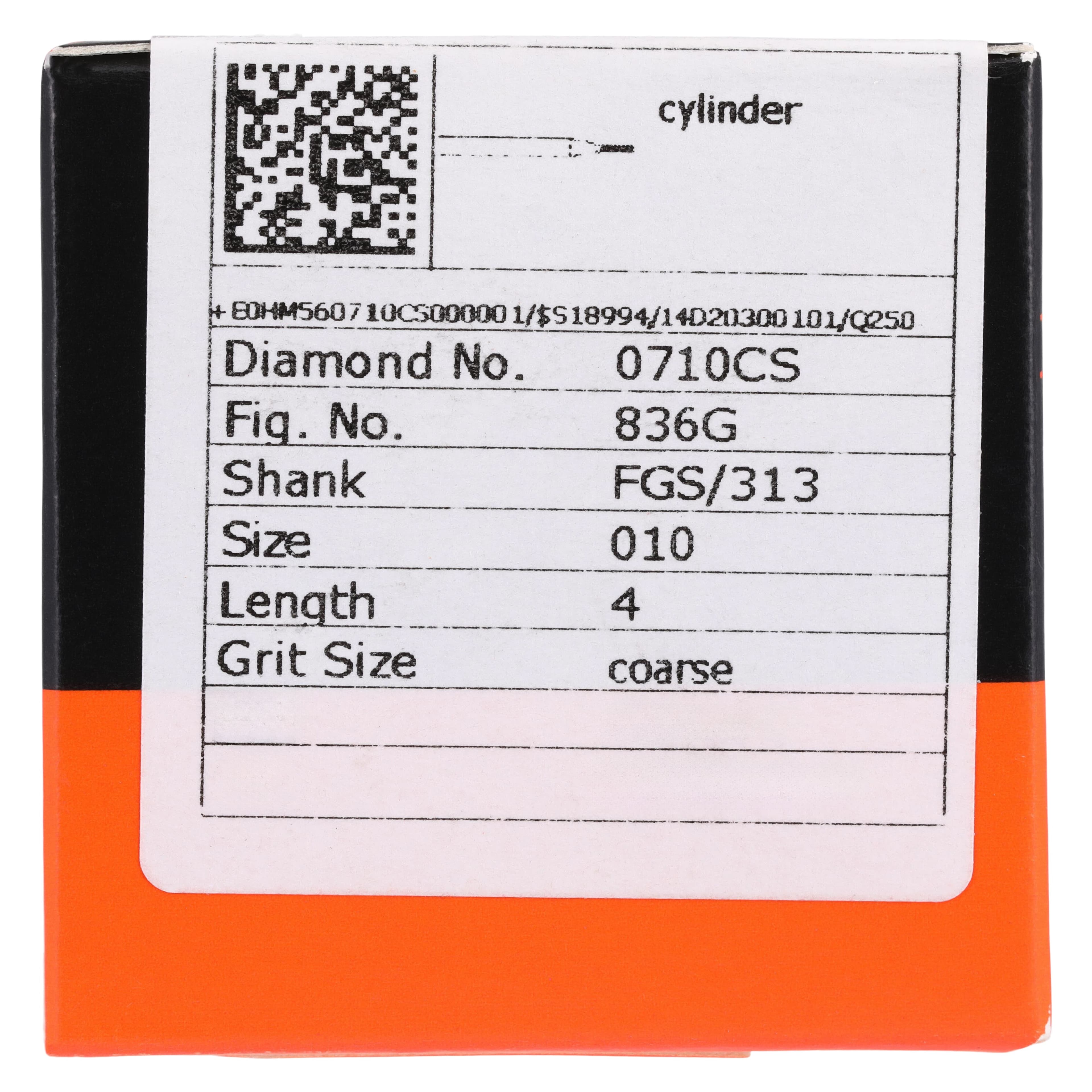 Meisinger SINGLES Diamond Bur, Friction Grip, Short Shank, Coarse Cylinder, 0710CS, 4.0 mm, 25/Package thumbnail 5