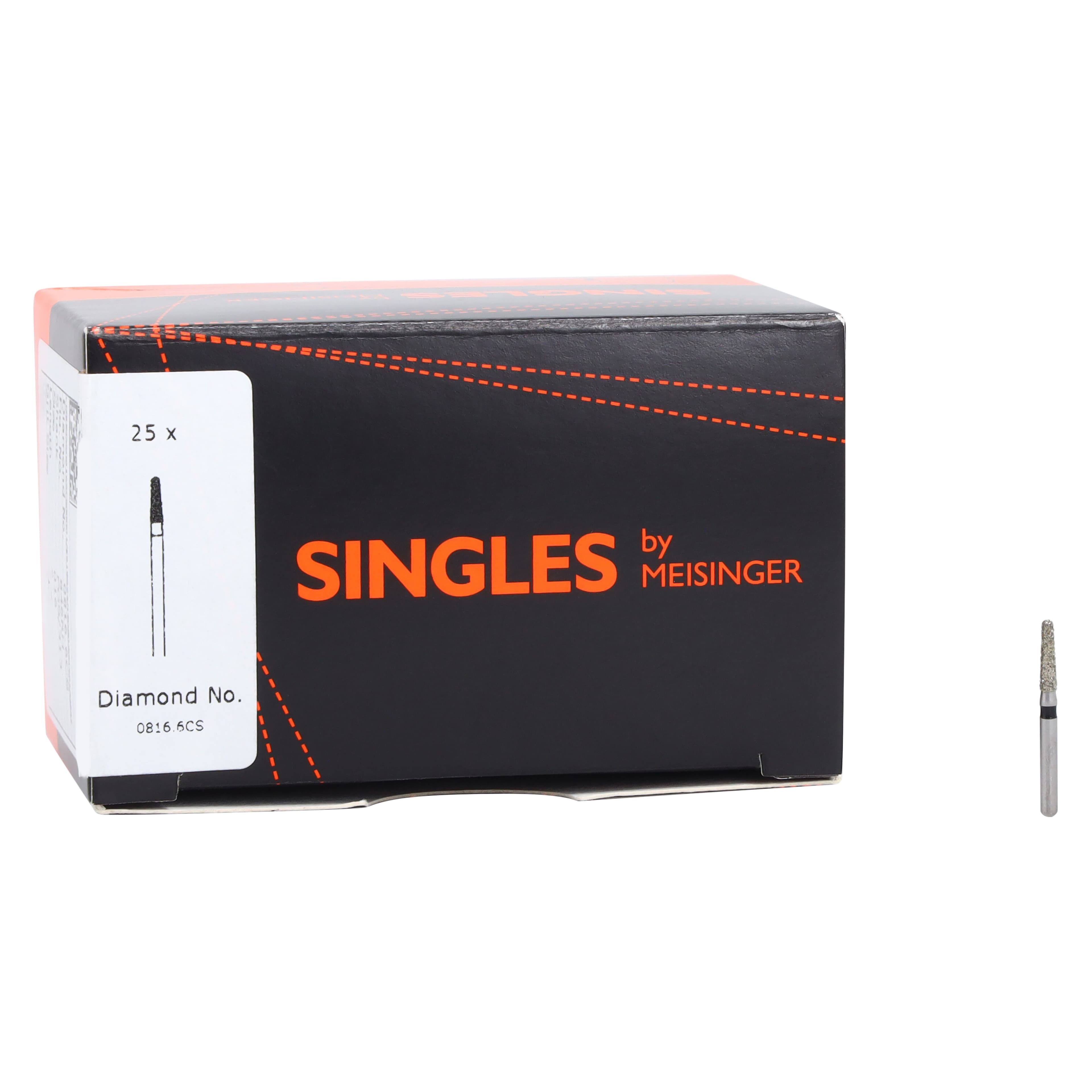 Meisinger SINGLES Diamond Bur, Friction Grip, Super Coarse, 0816.6CS, Sterile, 25/Package thumbnail 4