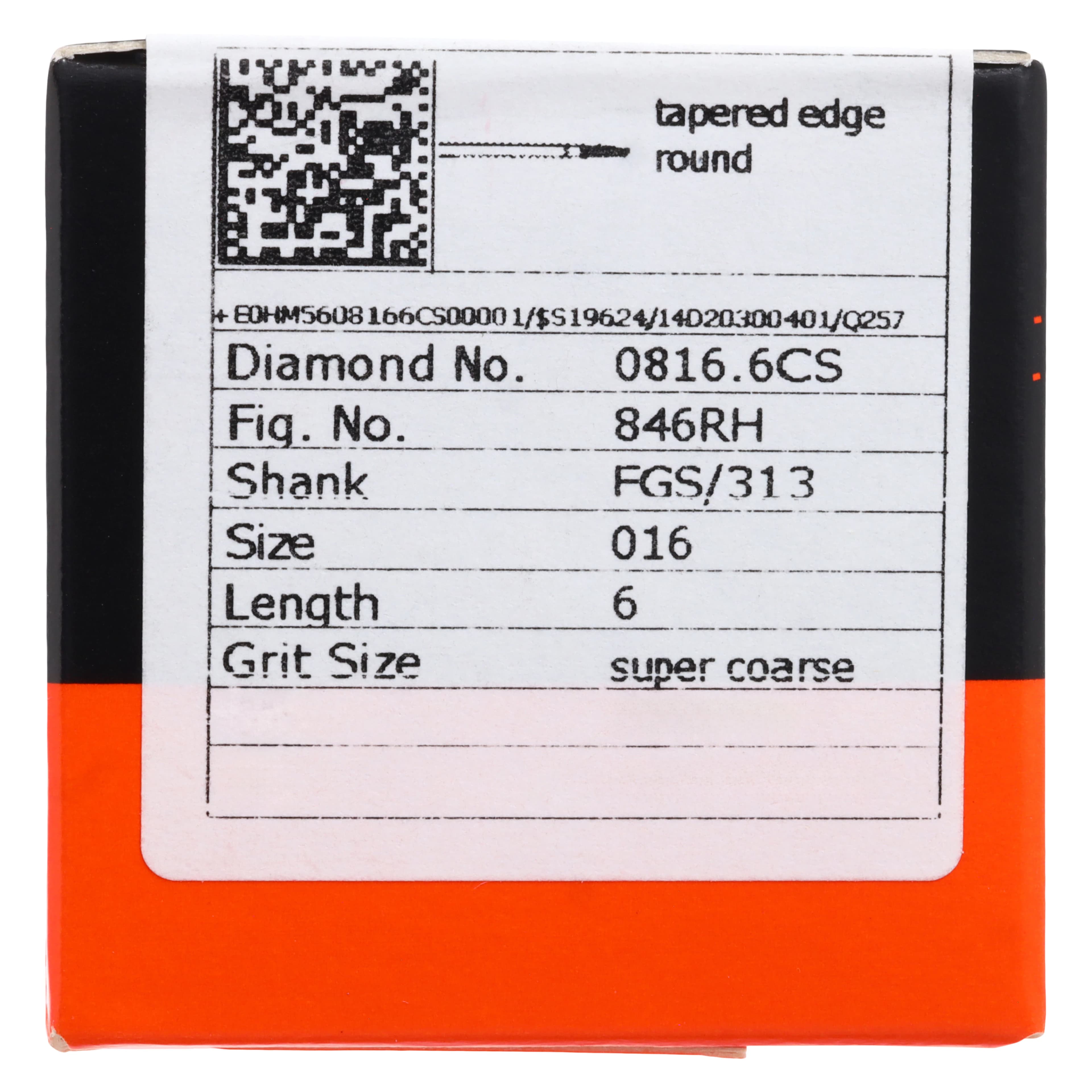 Meisinger SINGLES Diamond Bur, Friction Grip, Super Coarse, 0816.6CS, Sterile, 25/Package thumbnail 5
