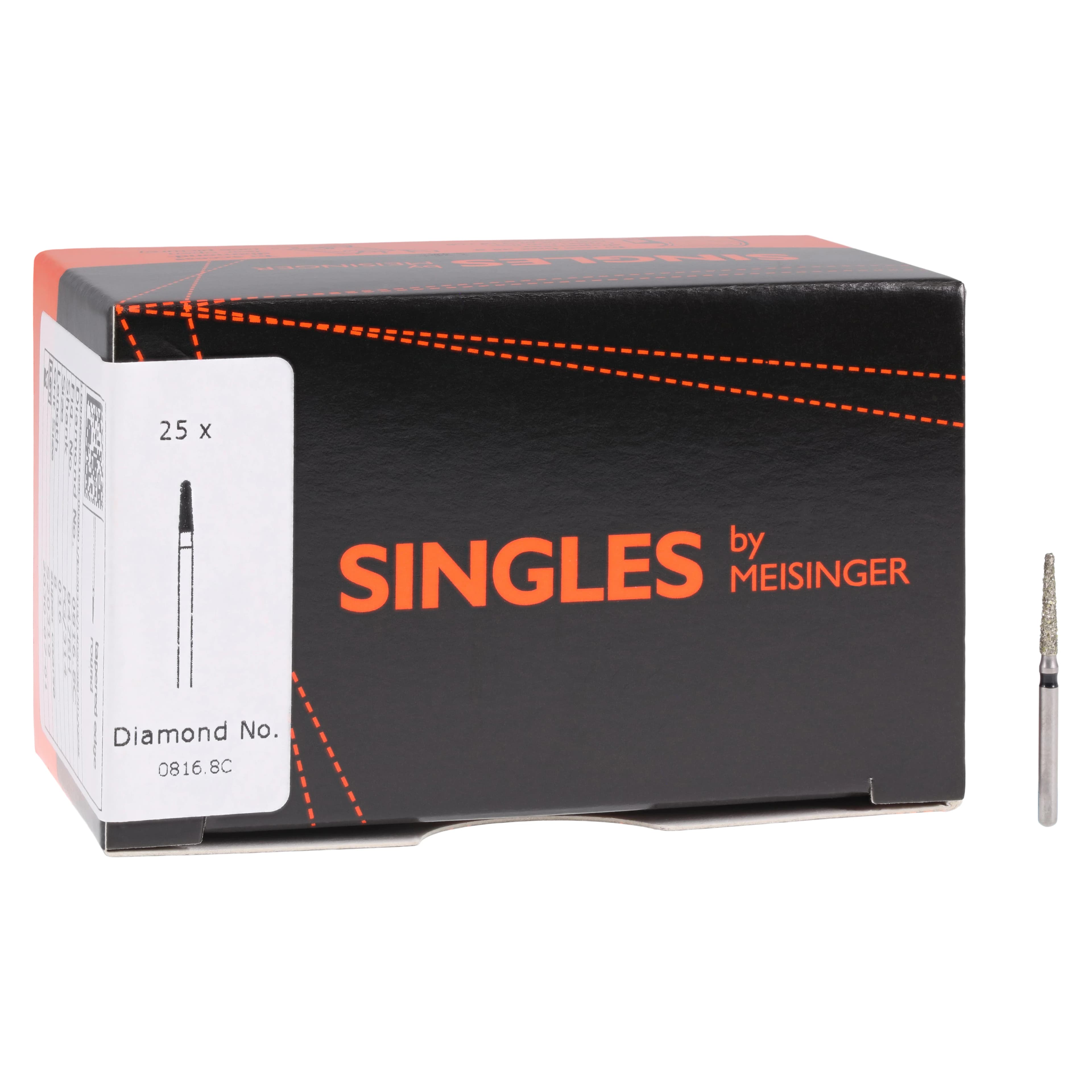 Meisinger Single-Use Sterile Diamond Bur, Friction Grip, Tapered Round Edge, 0816.8C, 1.6 mm Head Diameter, Extra Coarse, Black, 25/Pk thumbnail 4