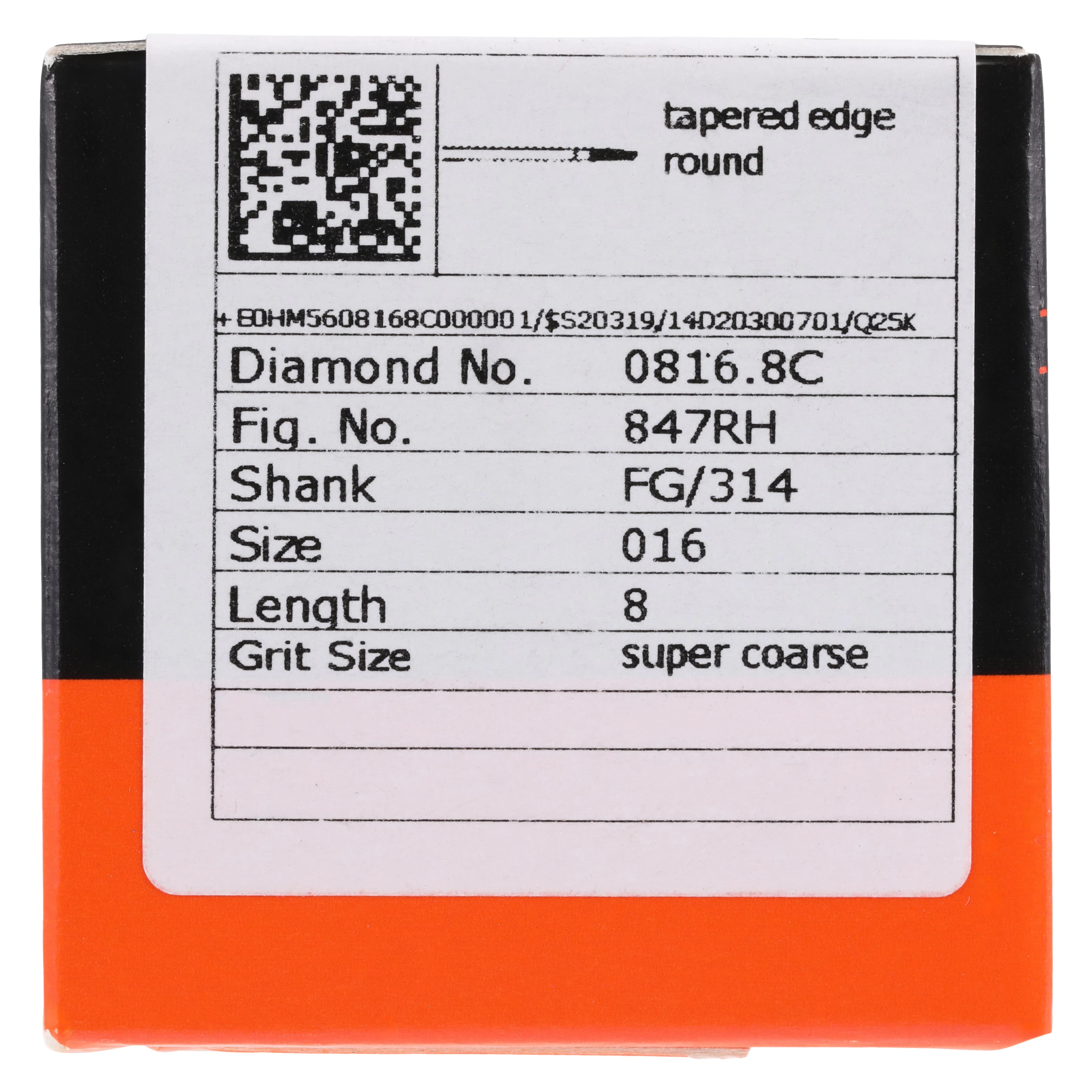 Meisinger Single-Use Sterile Diamond Bur, Friction Grip, Tapered Round Edge, 0816.8C, 1.6 mm Head Diameter, Extra Coarse, Black, 25/Pk thumbnail 5