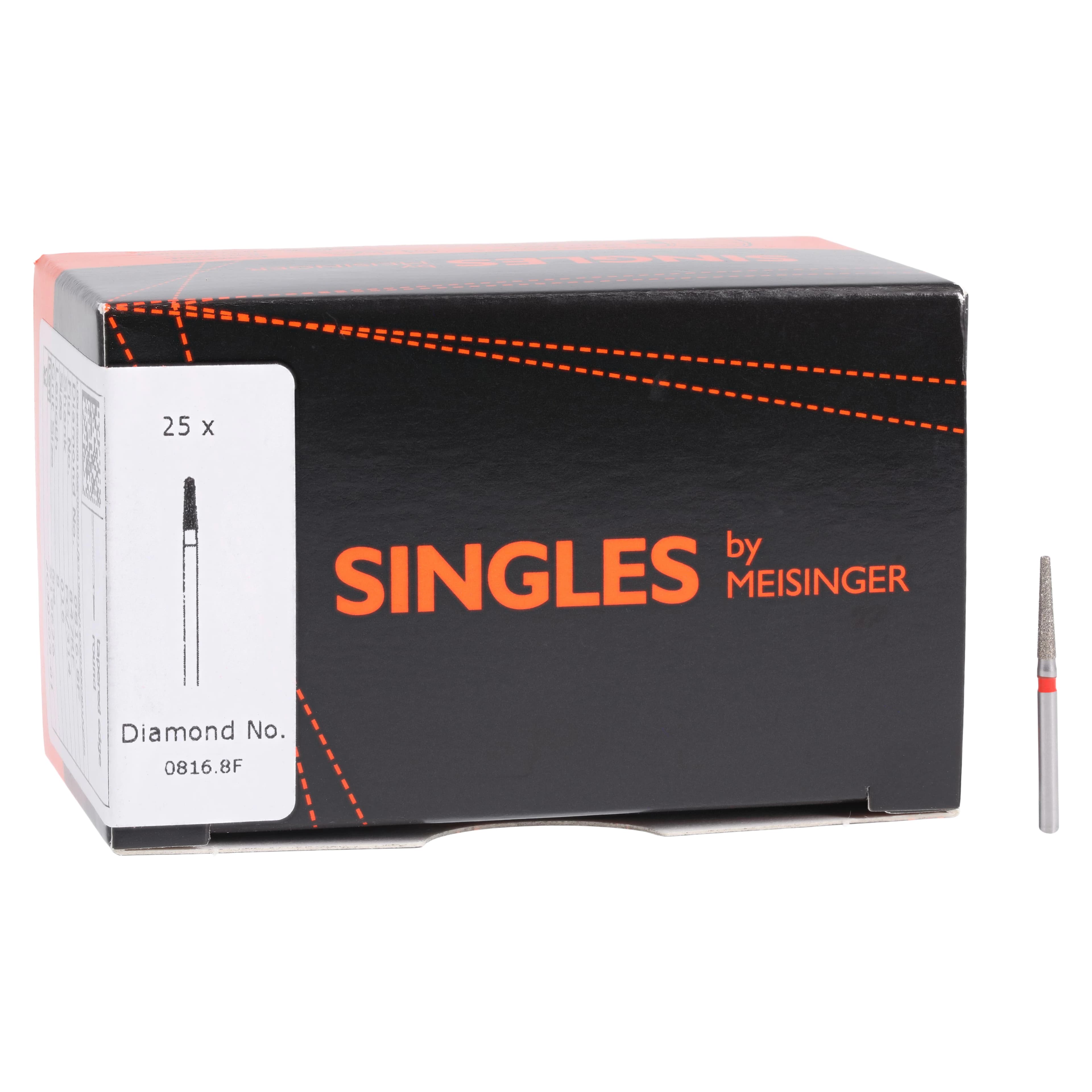 Meisinger Single-Use Sterile Diamond Bur, FG, Tapered Fissure, Round End, #0816.8F, 1.6 mm, Fine, Red, 25/Pk thumbnail 3