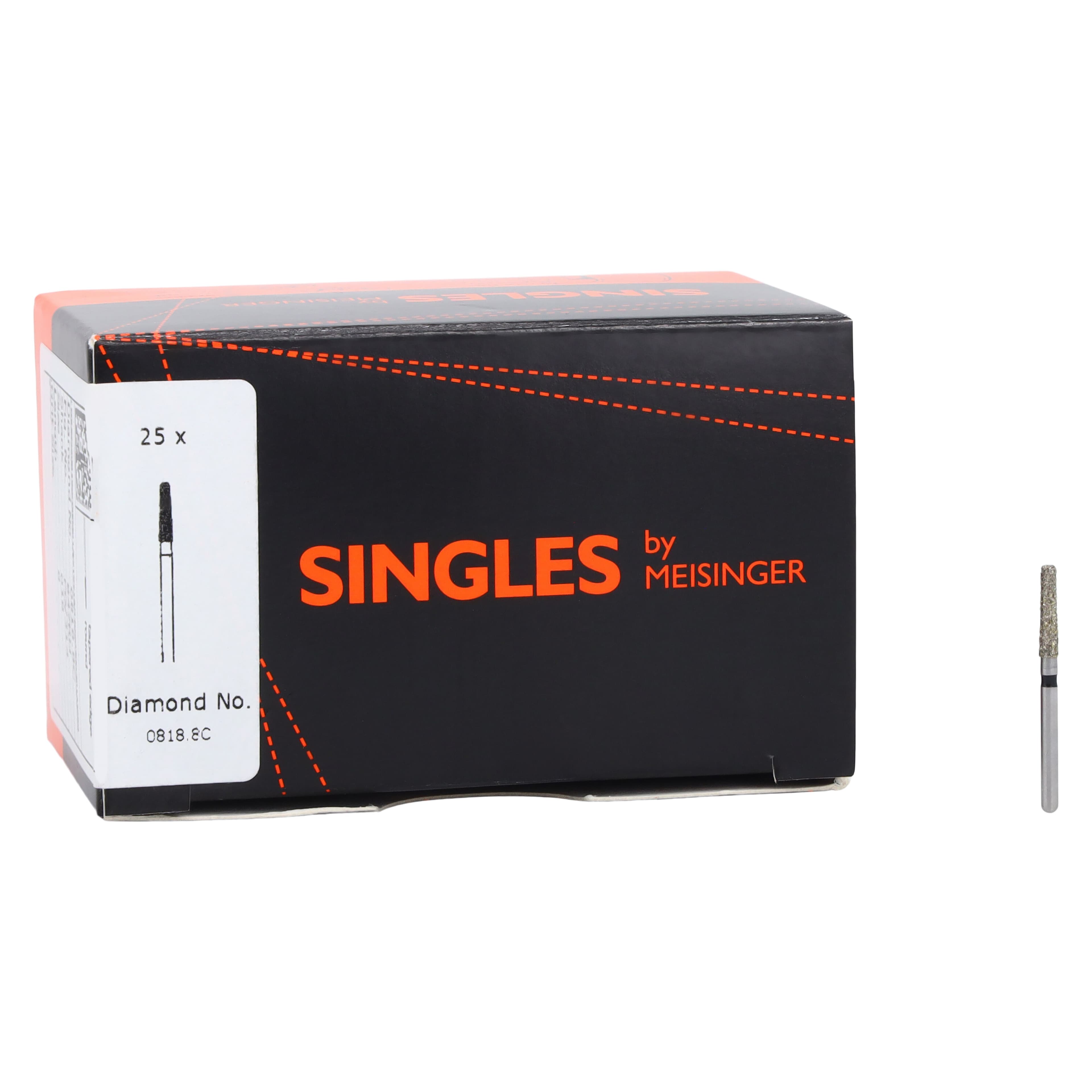 Meisinger Single-Use Sterile Diamond Bur, FG, Tapered Round Edge, #0818.8C, 1.8 mm, Extra Coarse, Black, 25/Pk thumbnail 4