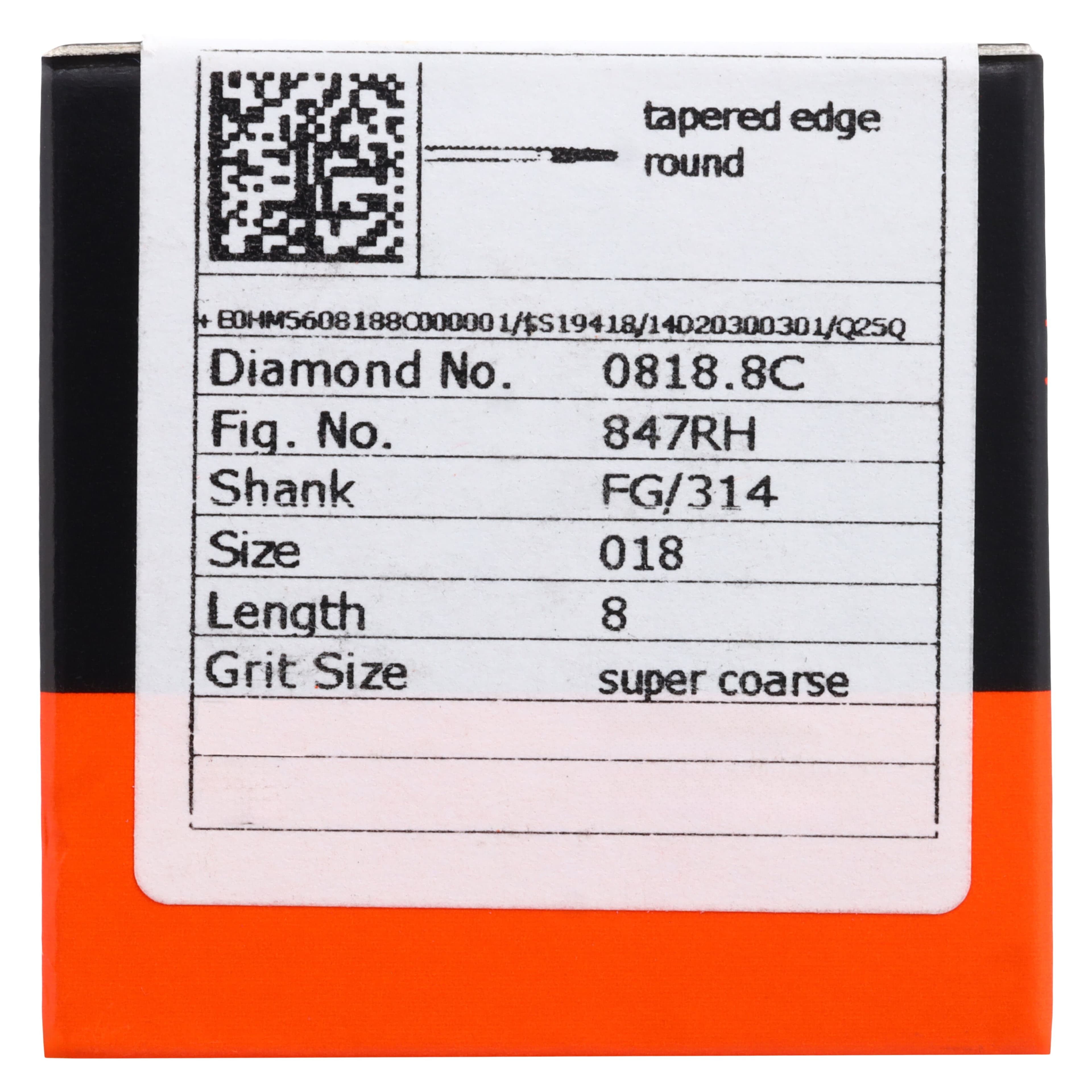 Meisinger Single-Use Sterile Diamond Bur, FG, Tapered Round Edge, #0818.8C, 1.8 mm, Extra Coarse, Black, 25/Pk thumbnail 5