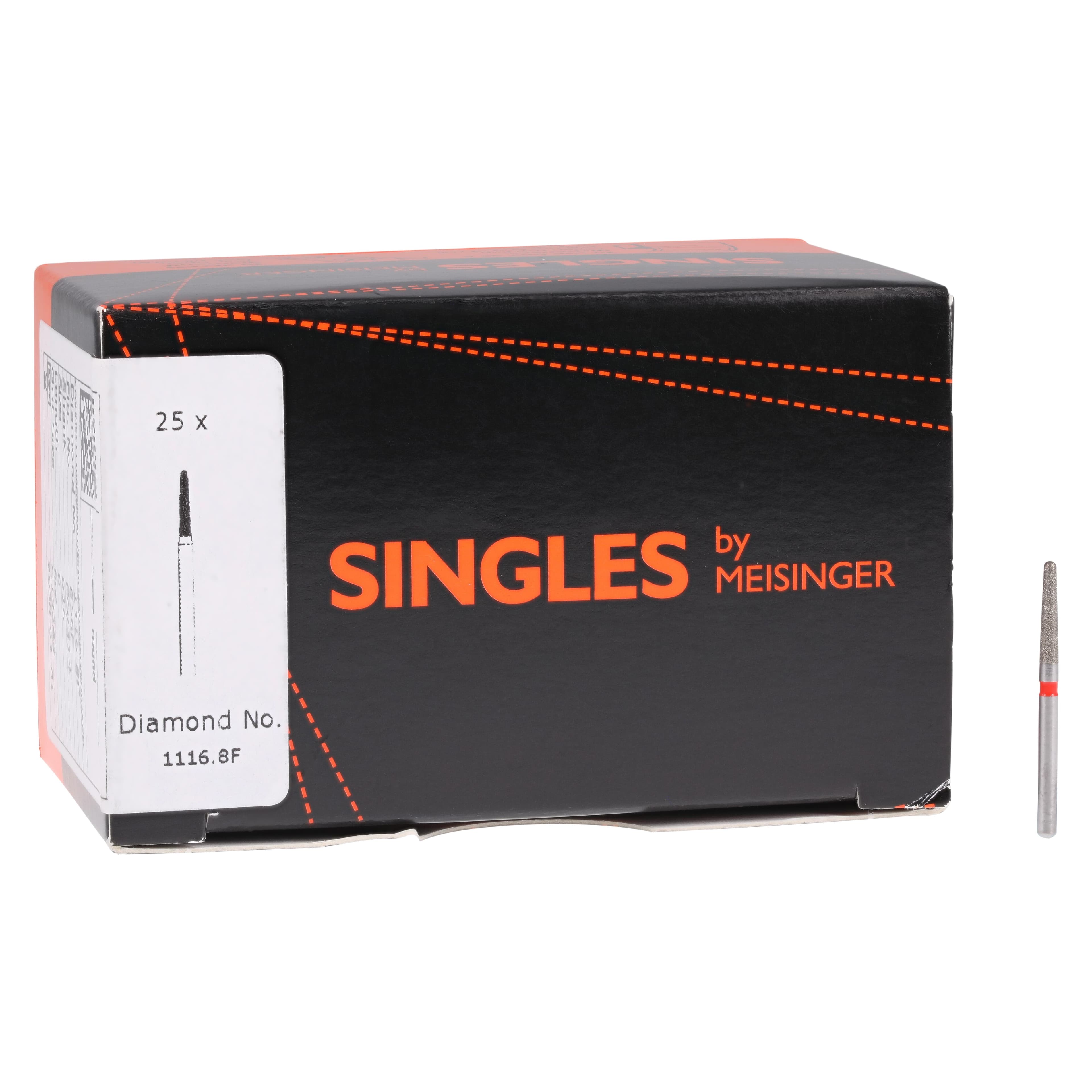 Meisinger Single-Use Sterile Diamond Burs, FG, Tapered Round End, #1116.8F, 1.6 mm, Fine, Red, 25/Pk thumbnail 4