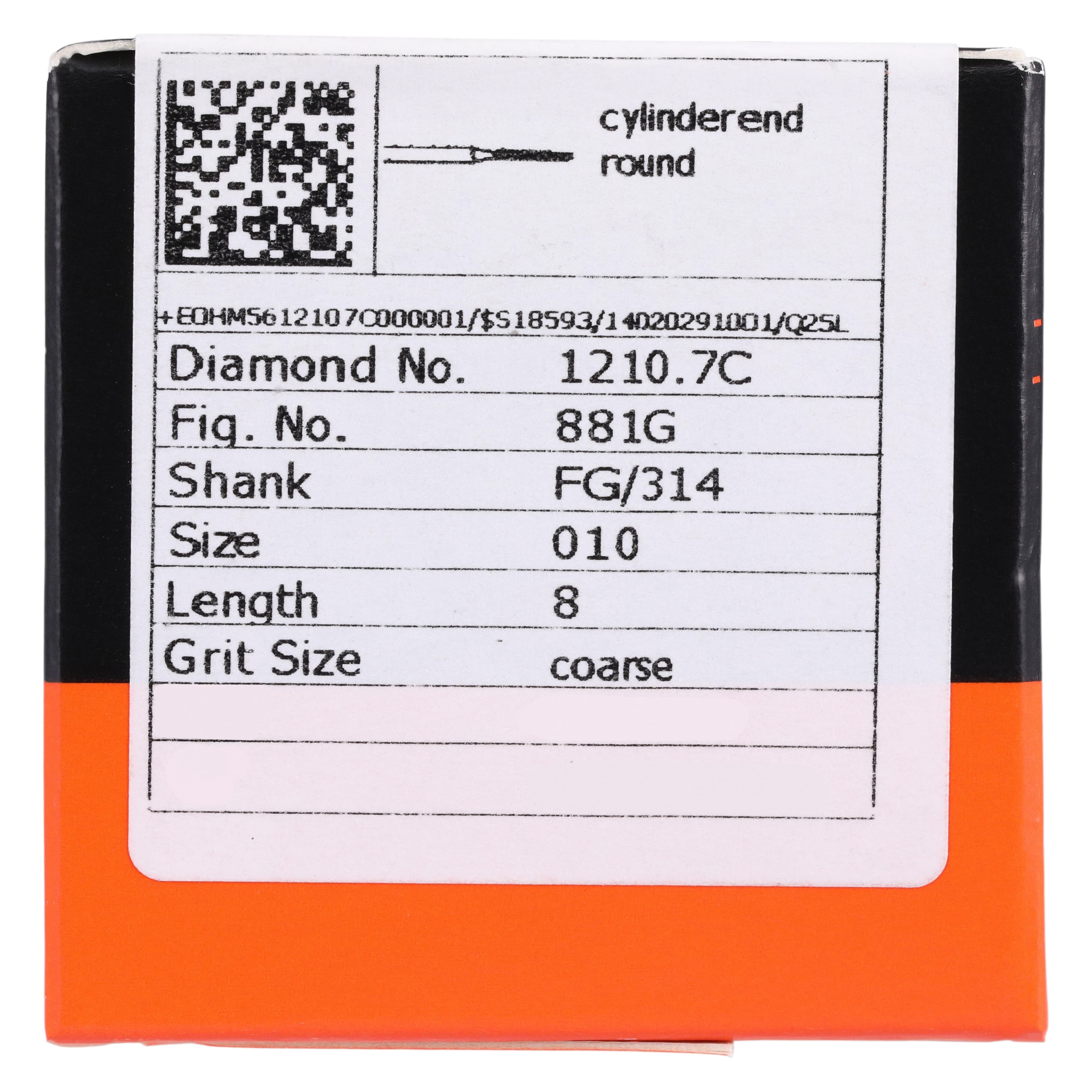 Meisinger Single-Use Sterile Diamond Burs, FG, Cylinder Round End, #1210.7C, 1.0 mm, Coarse, Green, 25/Pk thumbnail 4