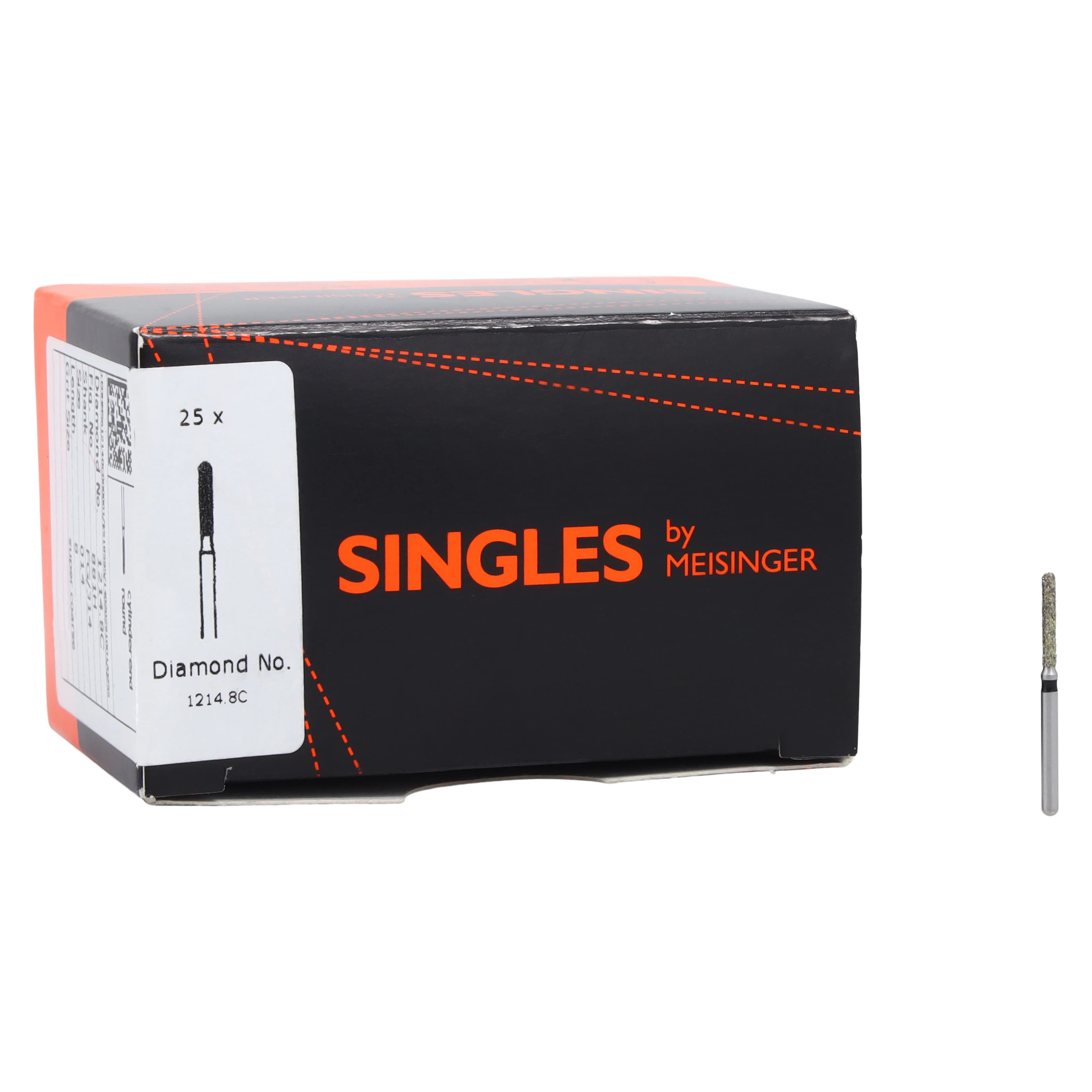 Meisinger Single-Use Sterile Diamond Burs, FG, Cylinder Round End, #1214.8C, 1.4 mm, Super Coarse, Black, 25/Pk thumbnail 4