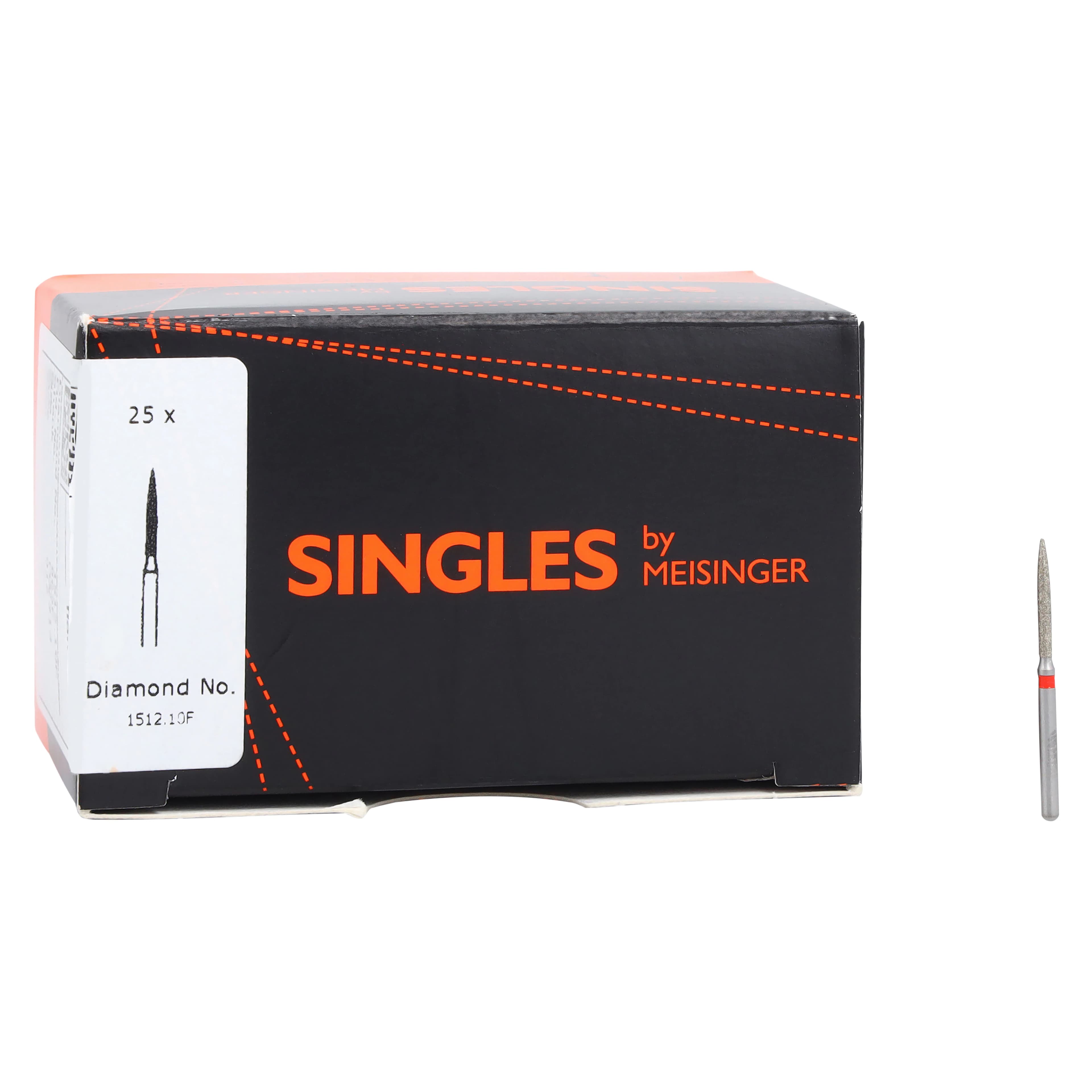 Meisinger Single-Use Sterile Diamond Bur, FG, Flame, #1512.10F, 1.2 mm, Fine, Red, 25/Pk thumbnail 4