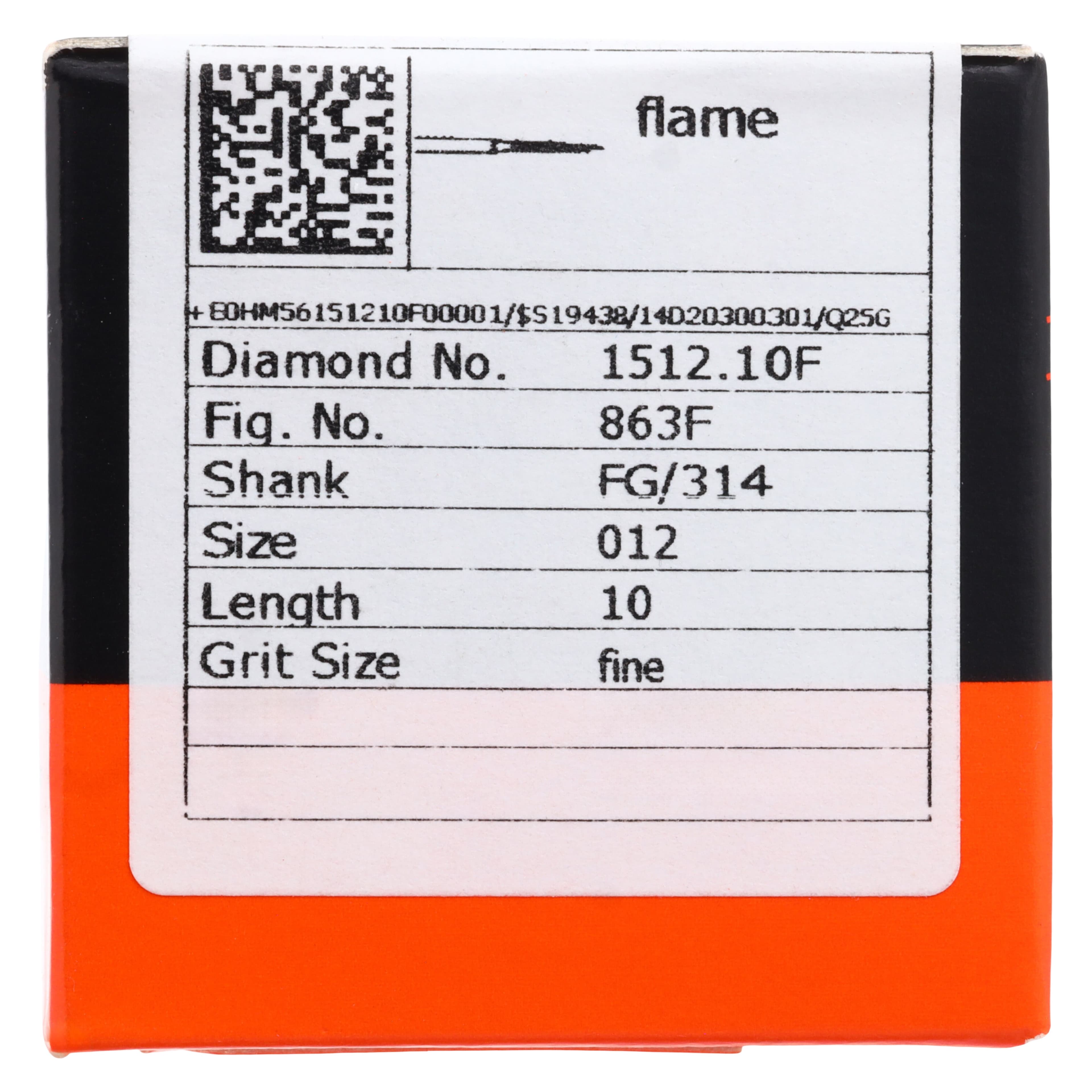 Meisinger Single-Use Sterile Diamond Bur, FG, Flame, #1512.10F, 1.2 mm, Fine, Red, 25/Pk thumbnail 5
