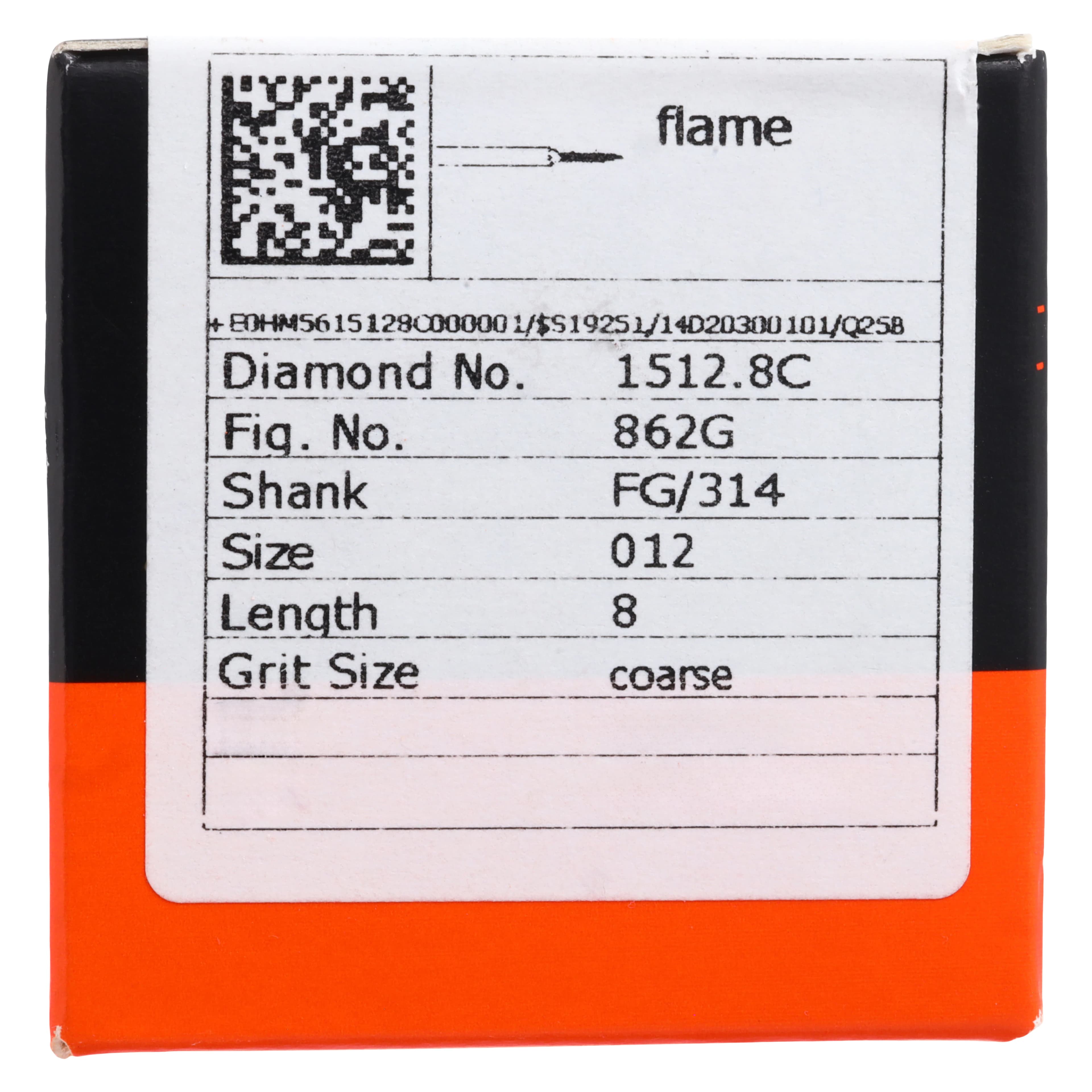Meisinger Singles Disposable Diamond Bur FG Flame Coarse #1512.8C, 1.2mm Diameter, 8.0mm Length, 25/Pack thumbnail 5