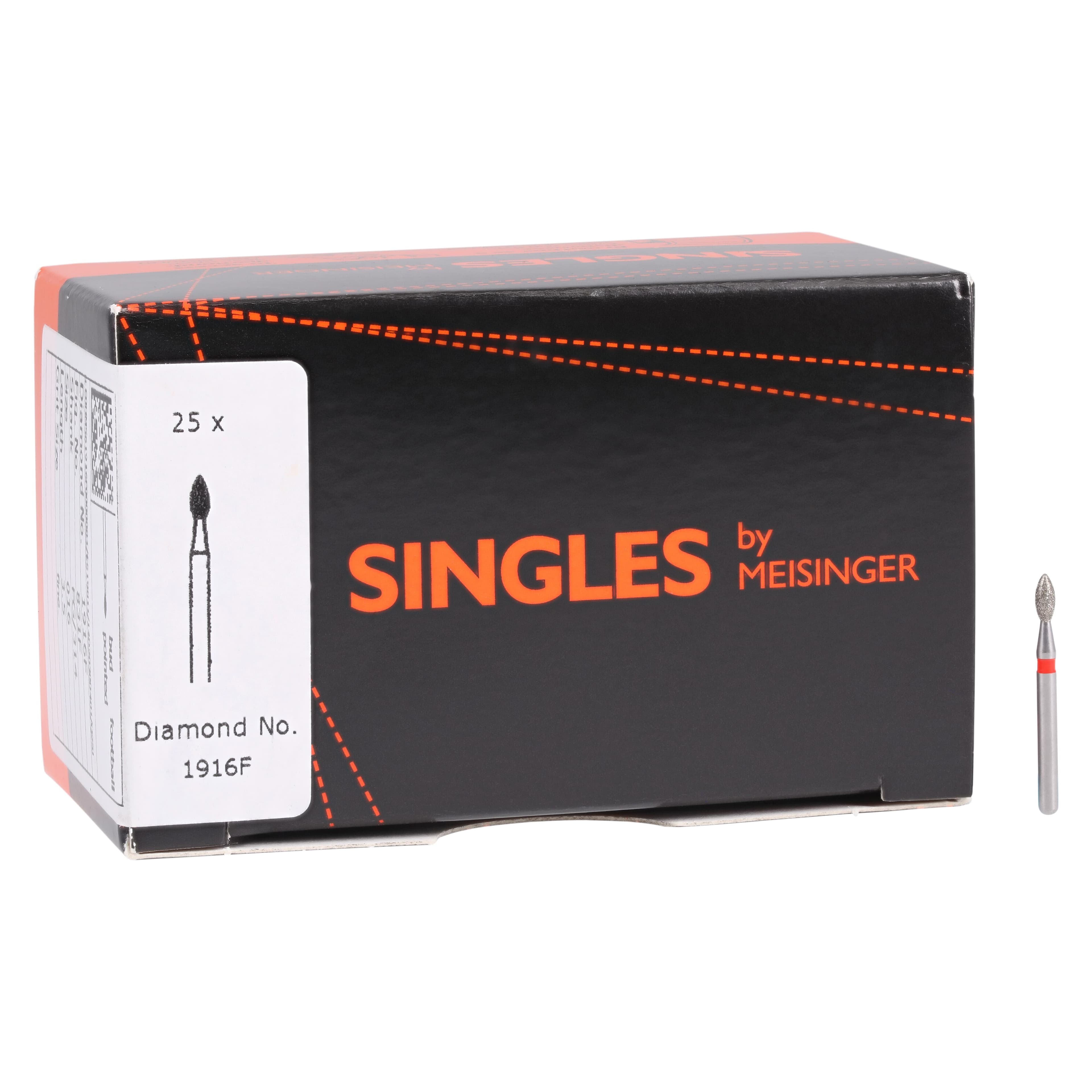 Meisinger Single-Use Sterile Diamond Bur, FG, Pointed Football, #1916F, 1.6 mm, Fine, Red, 25/Pk thumbnail 4