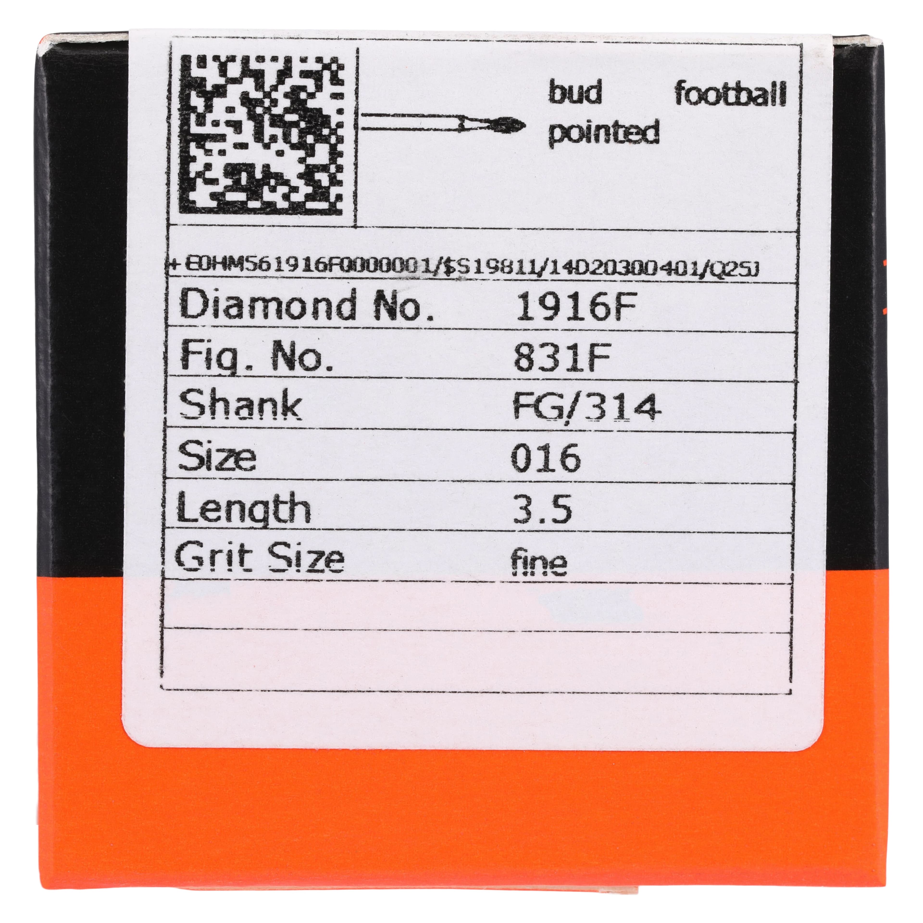 Meisinger Single-Use Sterile Diamond Bur, FG, Pointed Football, #1916F, 1.6 mm, Fine, Red, 25/Pk thumbnail 5