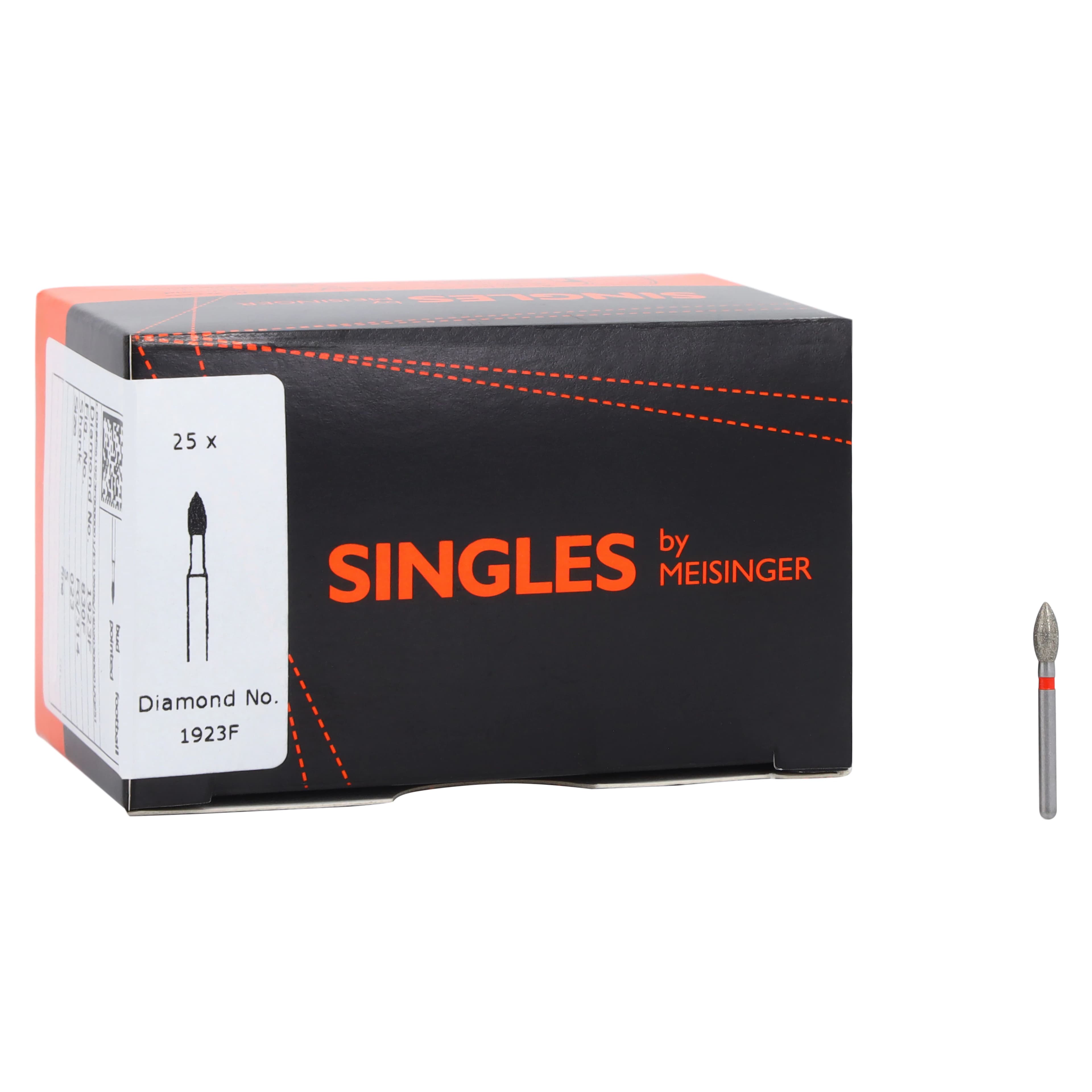 Meisinger Single-Use Sterile Diamond Bur, Friction Grip, Pointed Football, #1923F, 2.3 mm, Fine, Red, 25/Pk thumbnail 4