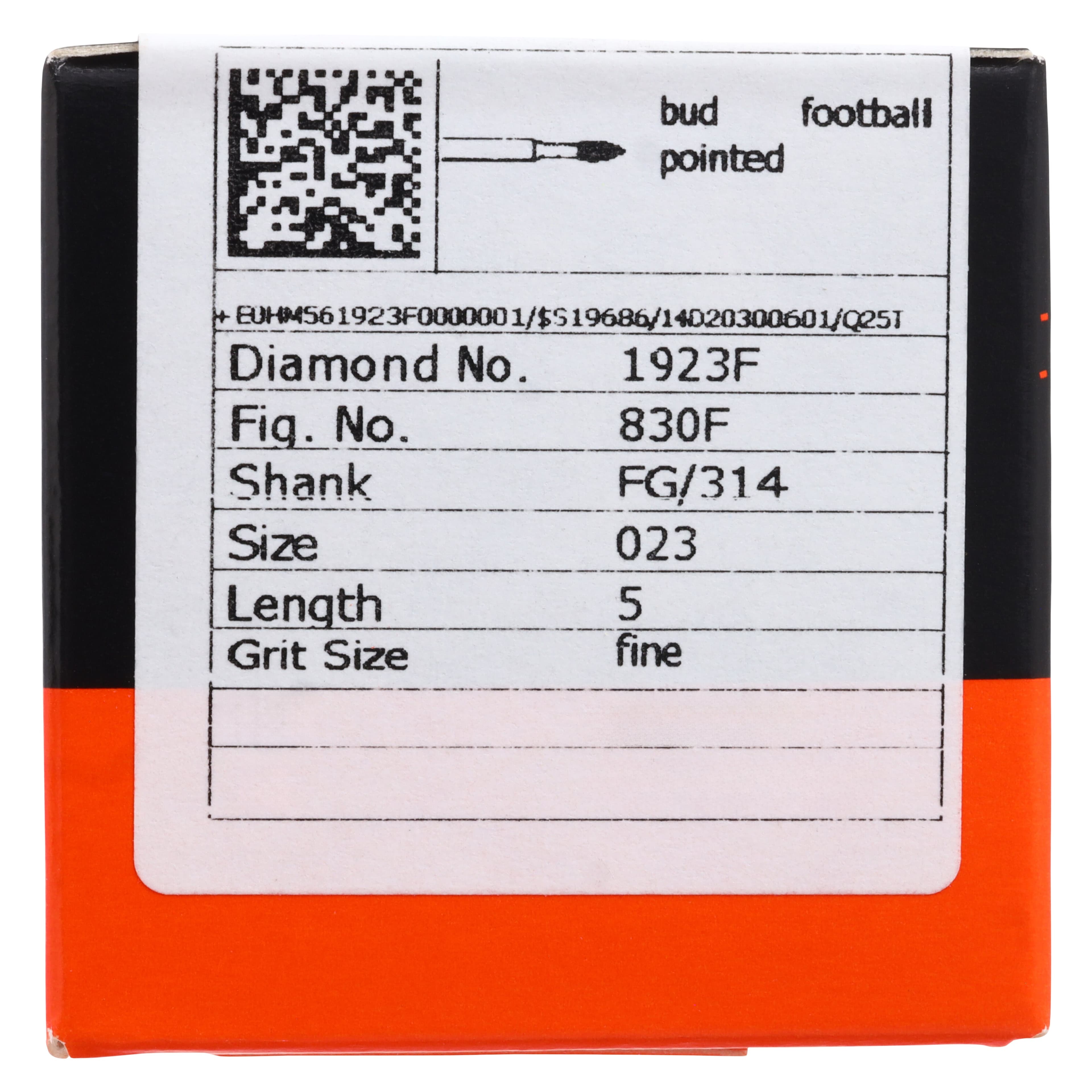 Meisinger Single-Use Sterile Diamond Bur, Friction Grip, Pointed Football, #1923F, 2.3 mm, Fine, Red, 25/Pk thumbnail 5