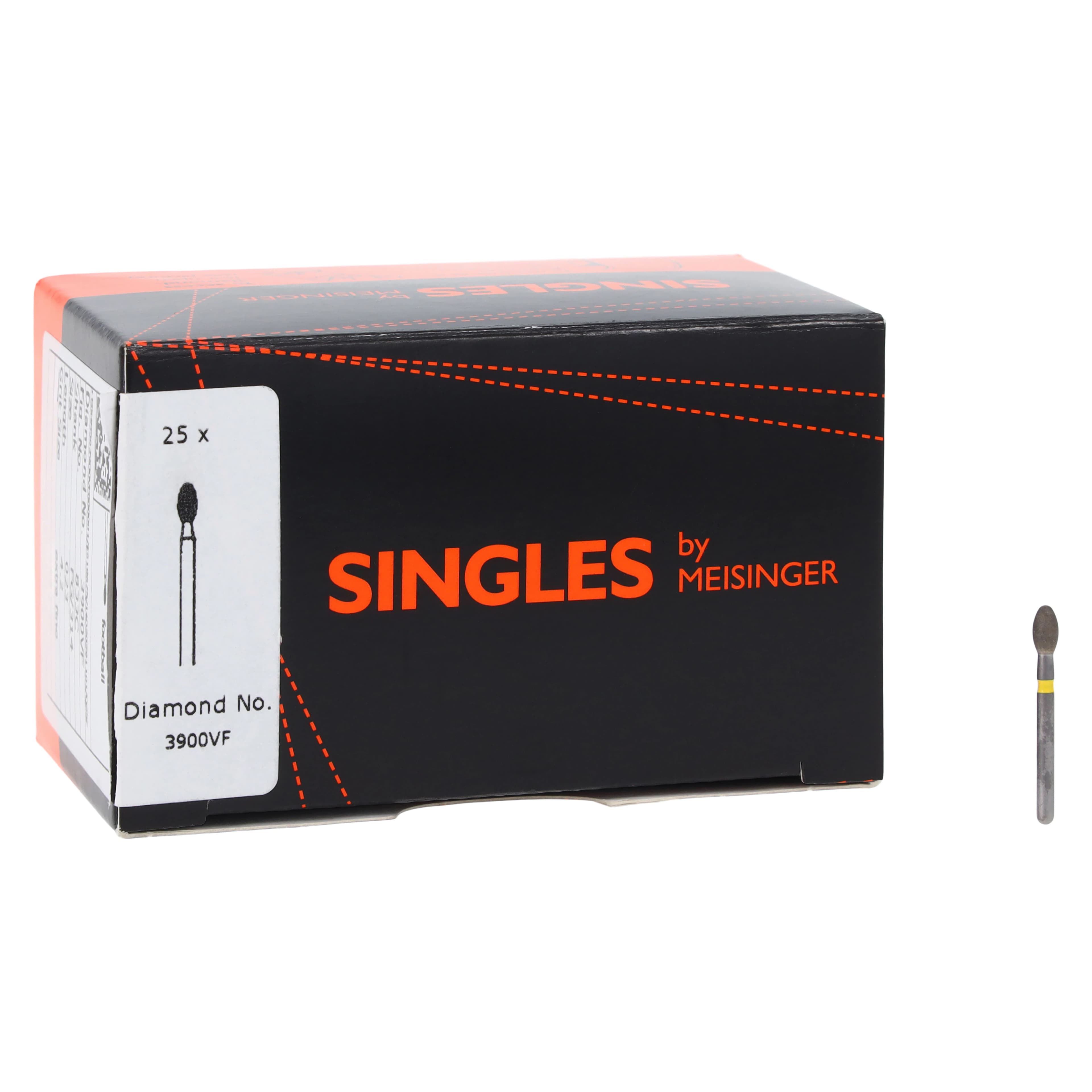 Meisinger Single-Use Sterile Diamond Bur, FG, Football (Egg) Shape, #3900VF, 2.3 mm Head Diameter, Extra Fine Grit, Yellow Band, 25/Pk thumbnail 4