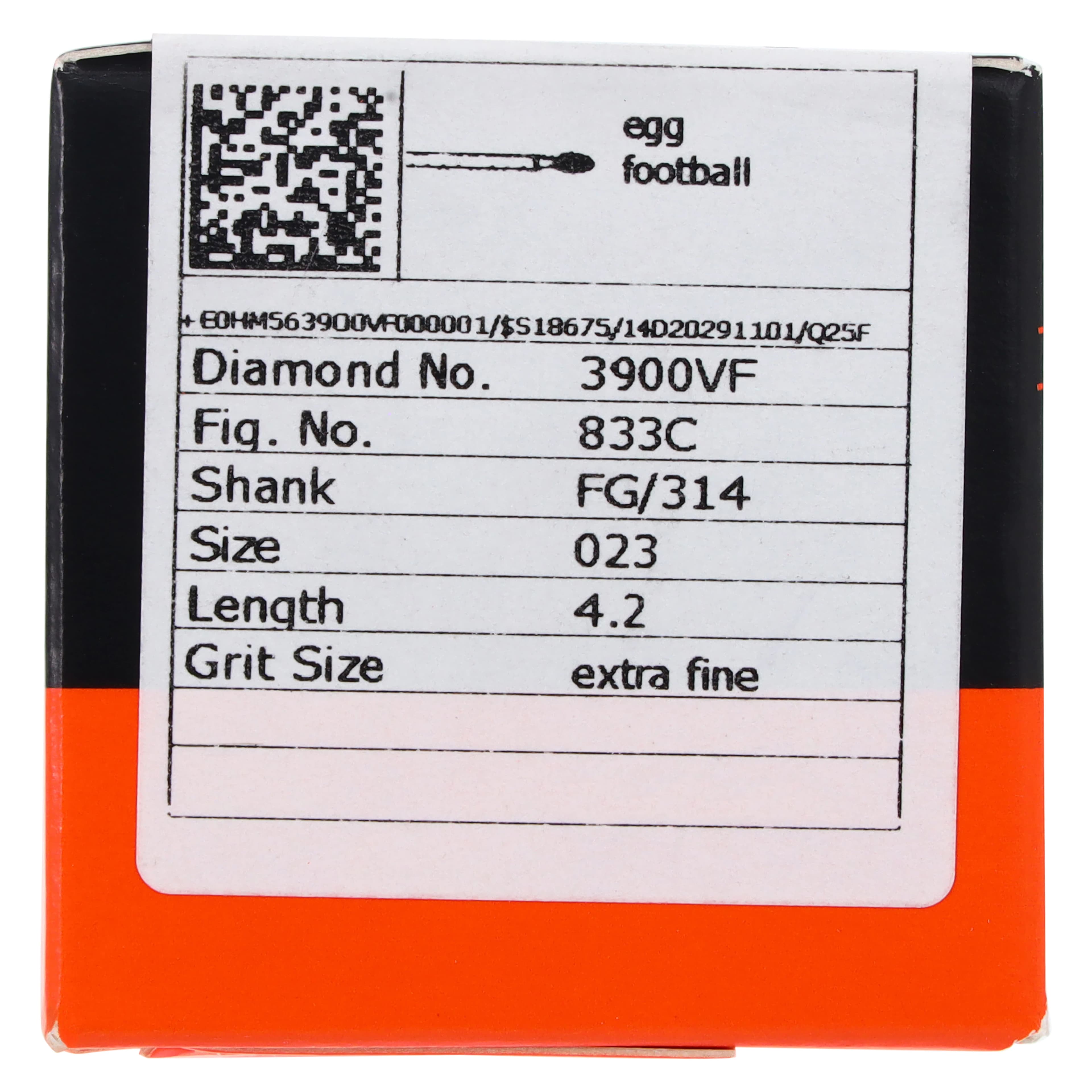 Meisinger Single-Use Sterile Diamond Bur, FG, Football (Egg) Shape, #3900VF, 2.3 mm Head Diameter, Extra Fine Grit, Yellow Band, 25/Pk thumbnail 5