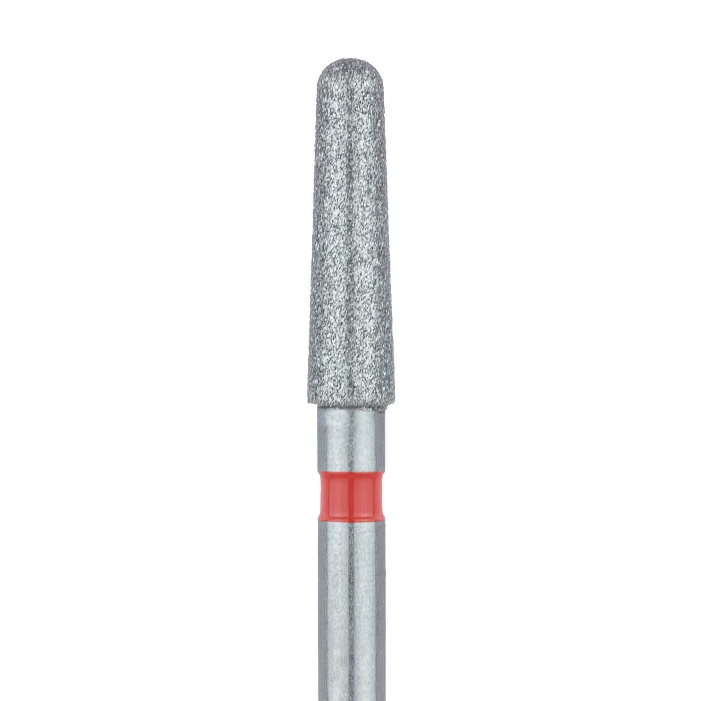 Meisinger FG #856F-021 Fine Round End Tapered (Chamfer) Diamond Bur, Friction Grip, 2.1mm Head, 8mm Working Length, Red Ring, 5/Pk - Meisinger FG #856.021 Fine, Round End Taper, Diamond Burs, 5/Pk - Image 1