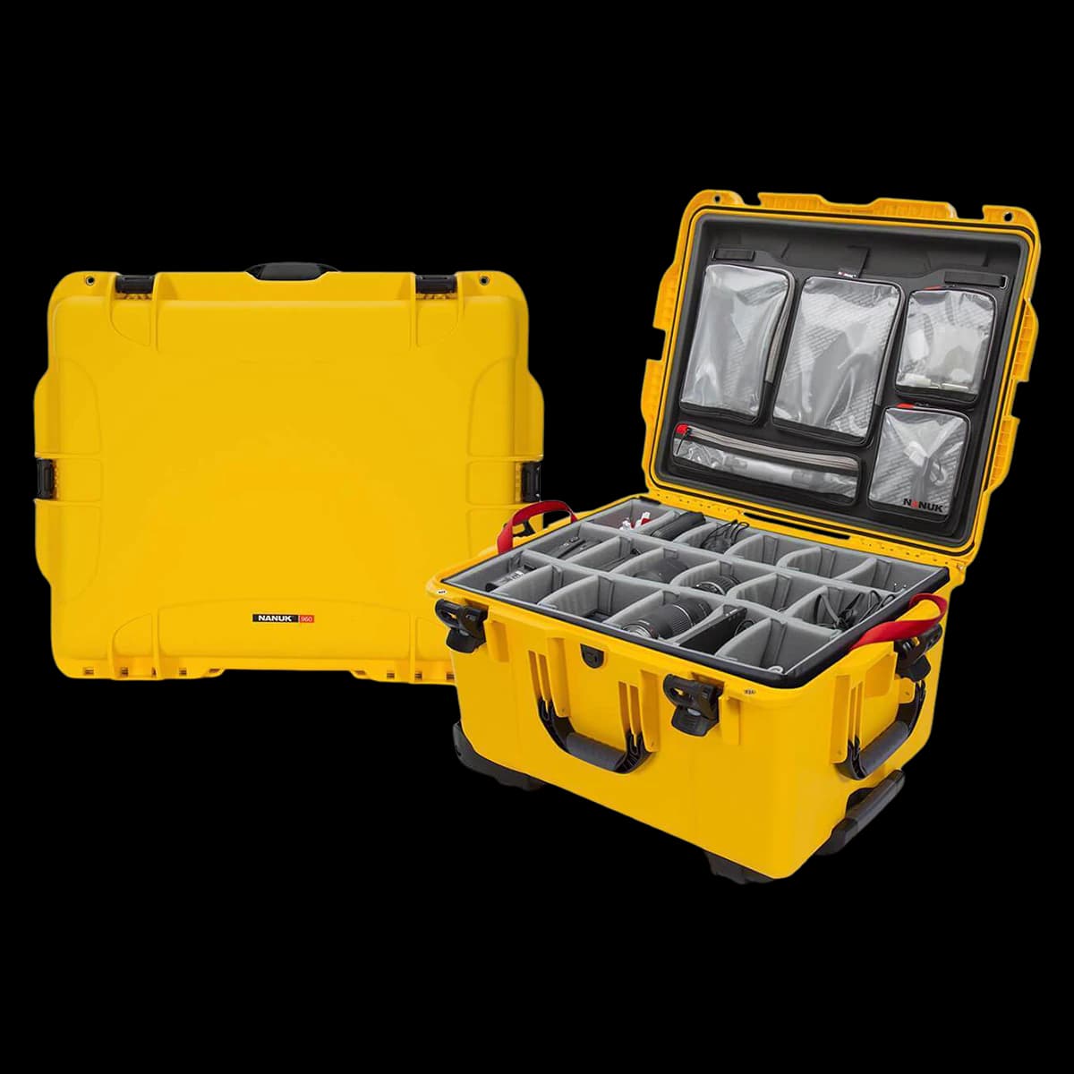 Nanuk 960 Waterproof Hard Case with Lid Organizer Divider, Yellow, 25.4 x 20 x 14.5 in - Case 960 w/Lid Org Dvdr Yel - Image 1