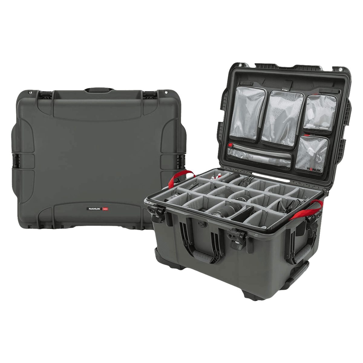 Nanuk 960 Waterproof Hard Case with Lid Organizer Divider, Olive, 25.4 x 20 x 14.5 in, Carry Handle - Case 960 w/Lid Org Dvdr Olv - Image 1