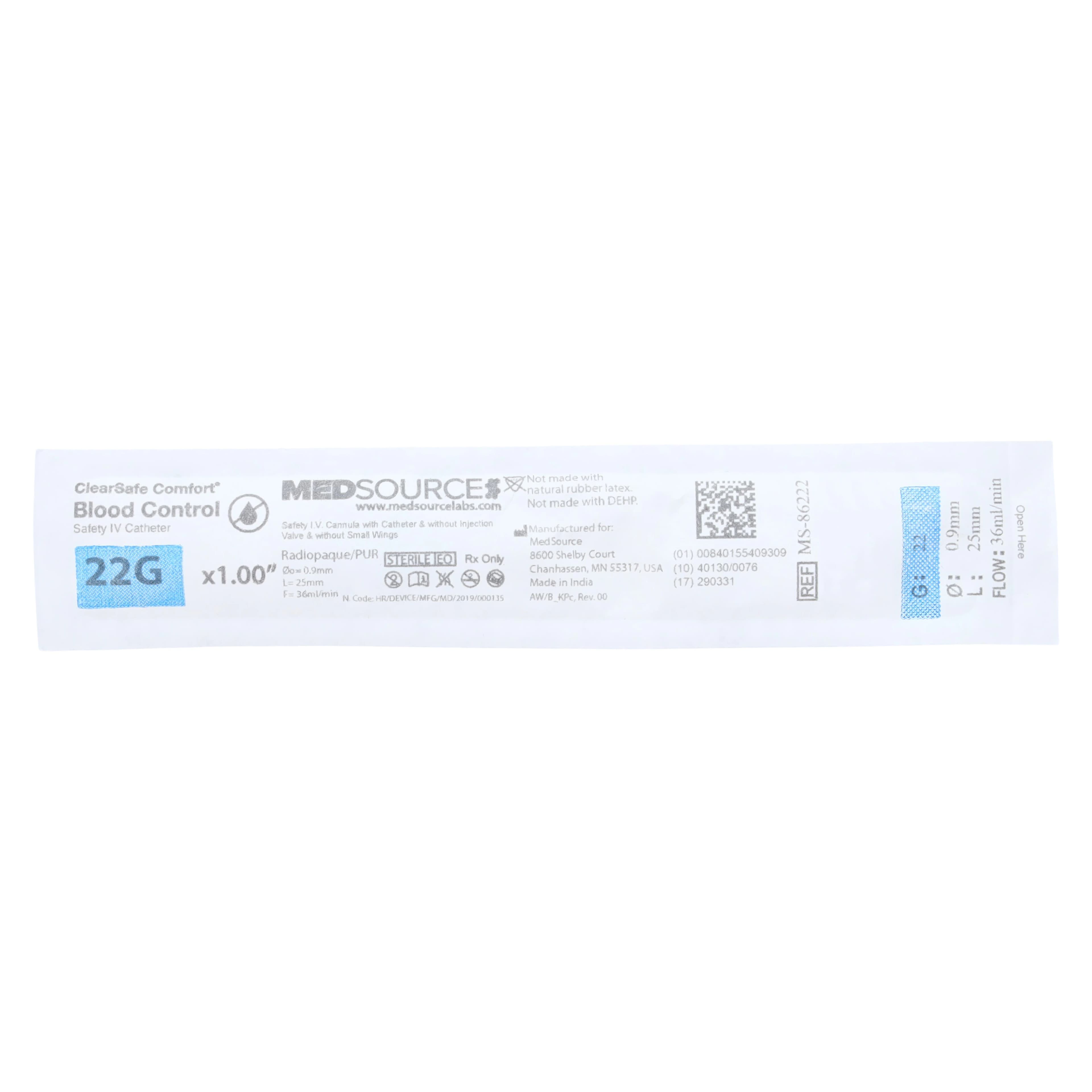 ClearSafe BC Safety IV Catheter, 22 Gauge, 1 Inch, Sterile, Latex-Free, Radiopaque, Anti-Stick, 50/Box thumbnail 2
