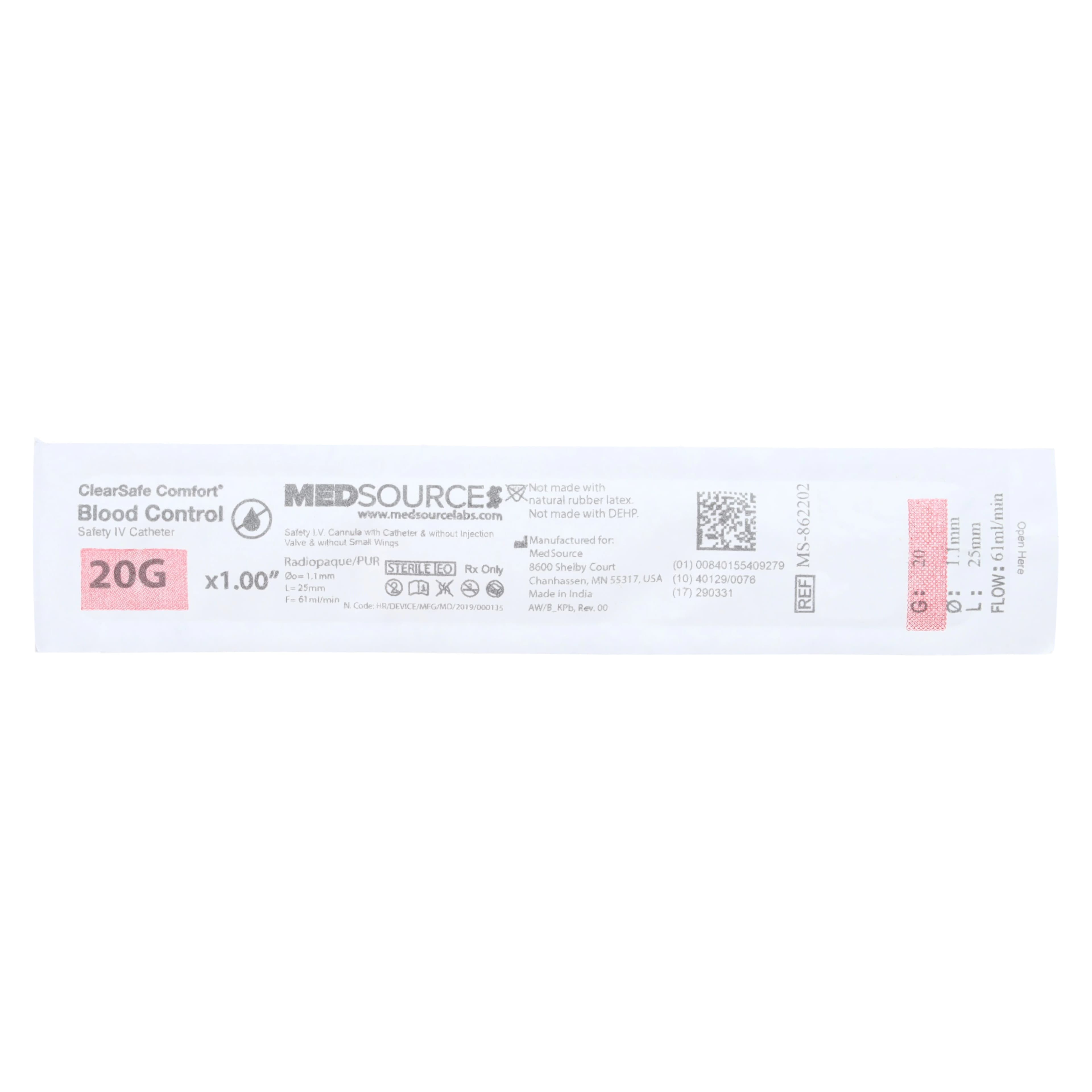 ClearSafe BC Safety IV Catheter, 20 Gauge, 1 Inch, Sterile, Latex-Free, Radiopaque, Anti-Stick, 50/Box thumbnail 2