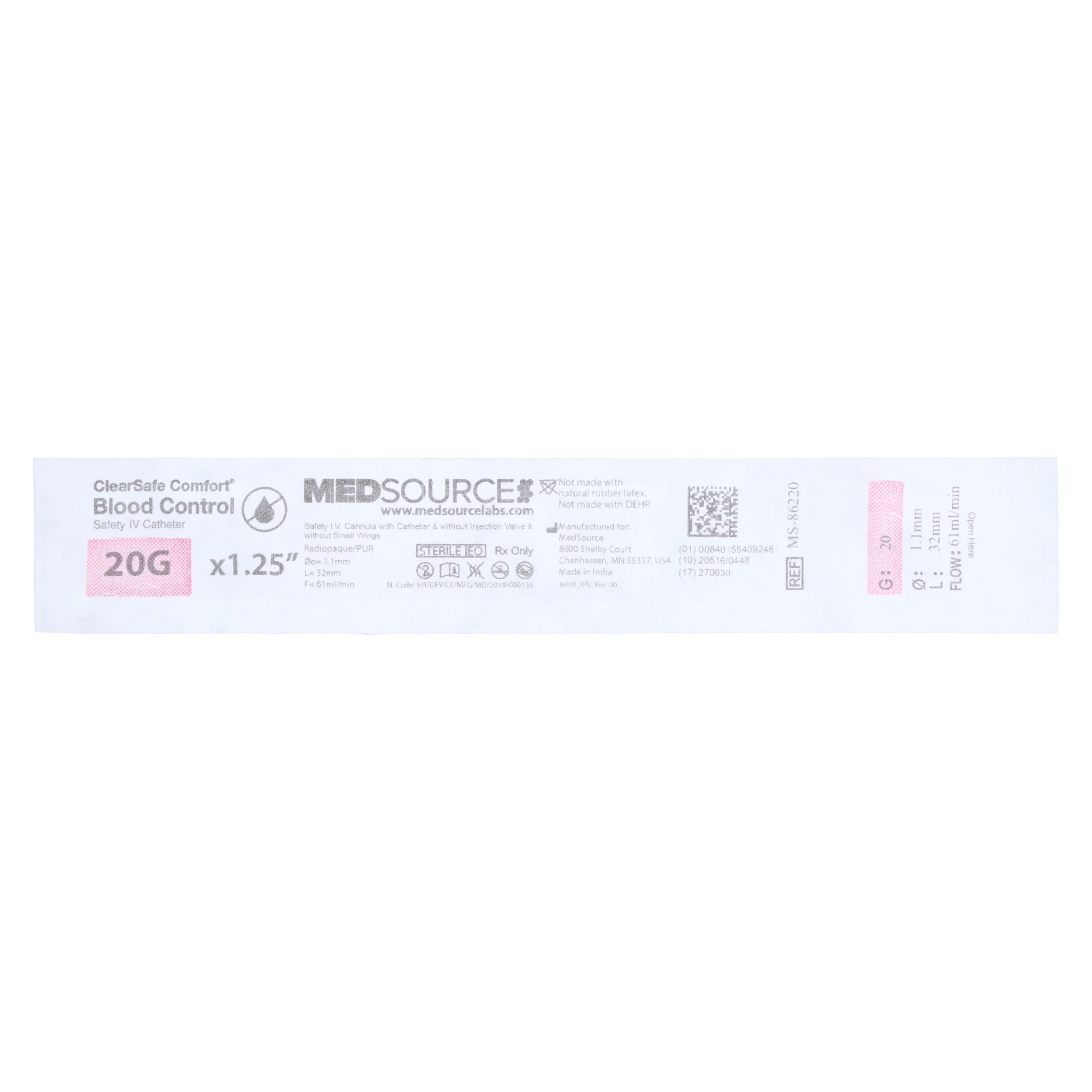 ClearSafe BC Safety IV Catheter, 20 Gauge, Anti-Stick, 50/Box thumbnail 2