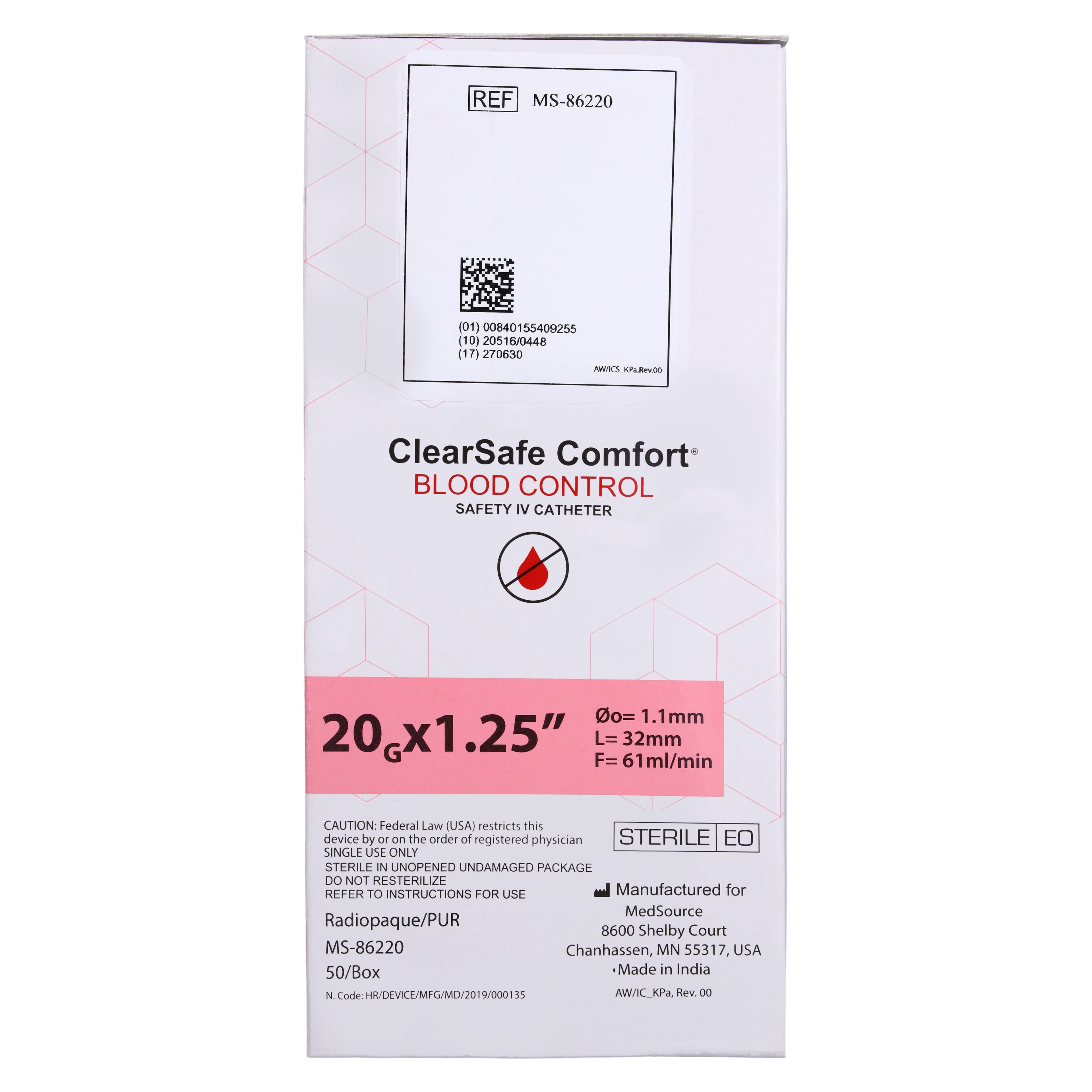 ClearSafe BC Safety IV Catheter, 20 Gauge, Anti-Stick, 50/Box thumbnail 4