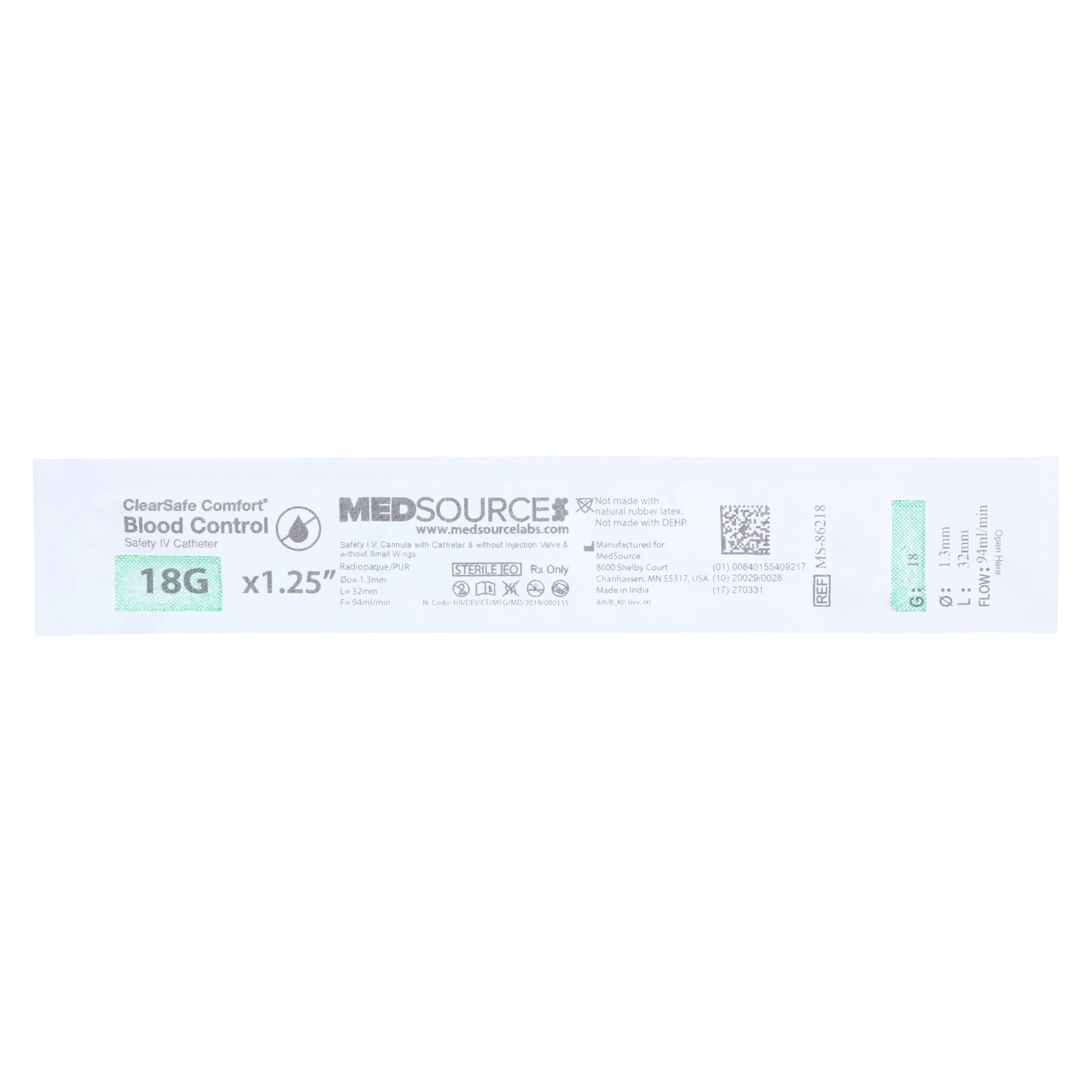 ClearSafe BC Safety IV Catheter, 18 Gauge, 1-1/4", Sterile, Non-Latex, Radiopaque, Anti-Stick, 50/Box thumbnail 2