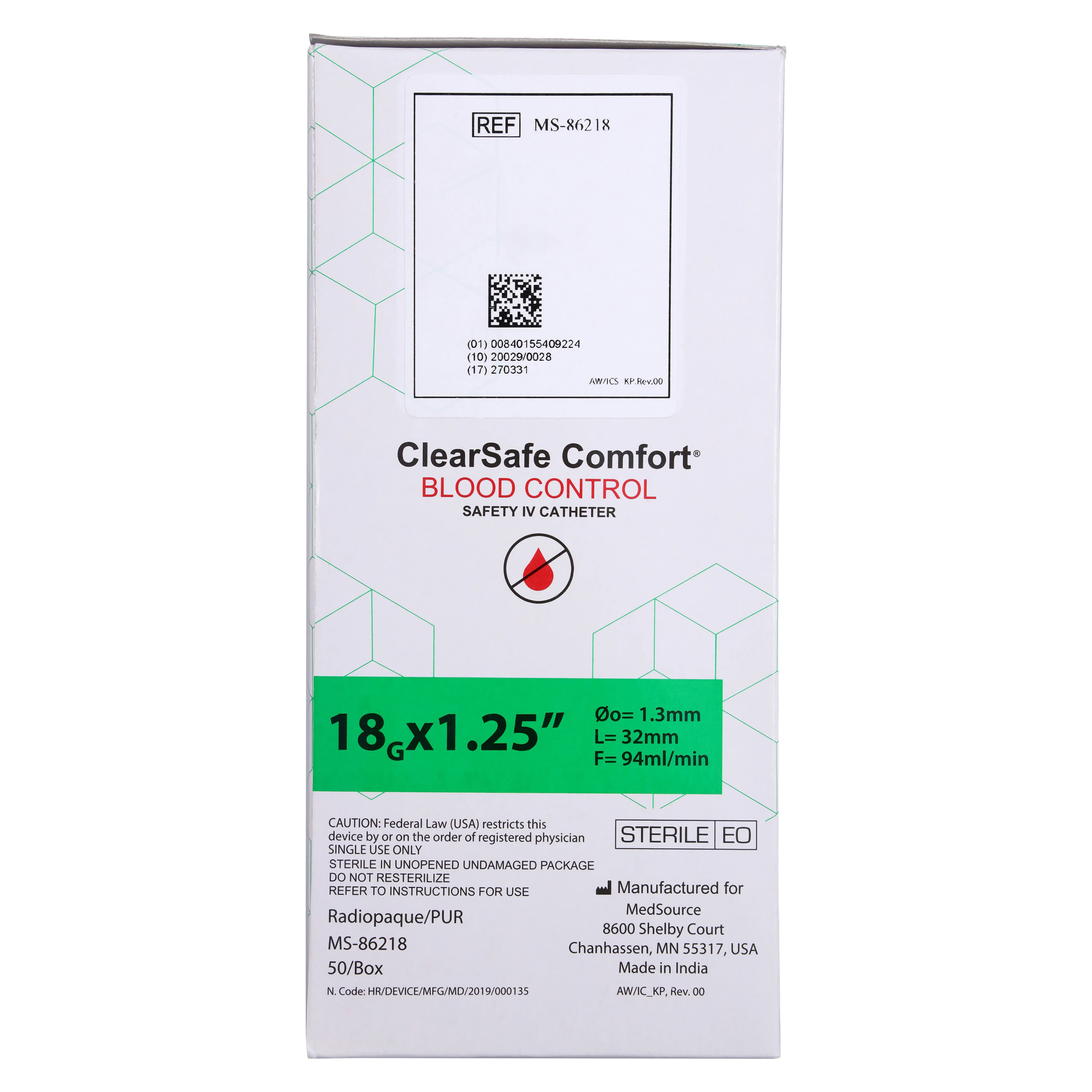 ClearSafe BC Safety IV Catheter, 18 Gauge, 1-1/4", Sterile, Non-Latex, Radiopaque, Anti-Stick, 50/Box thumbnail 4