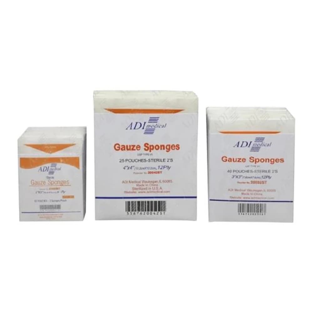 Adi Medical 100% Cotton Gauze Sponge, 3x3", 12 Ply, Sterile, Woven - Gauze Sponge Woven ST 12Ply - Image 1