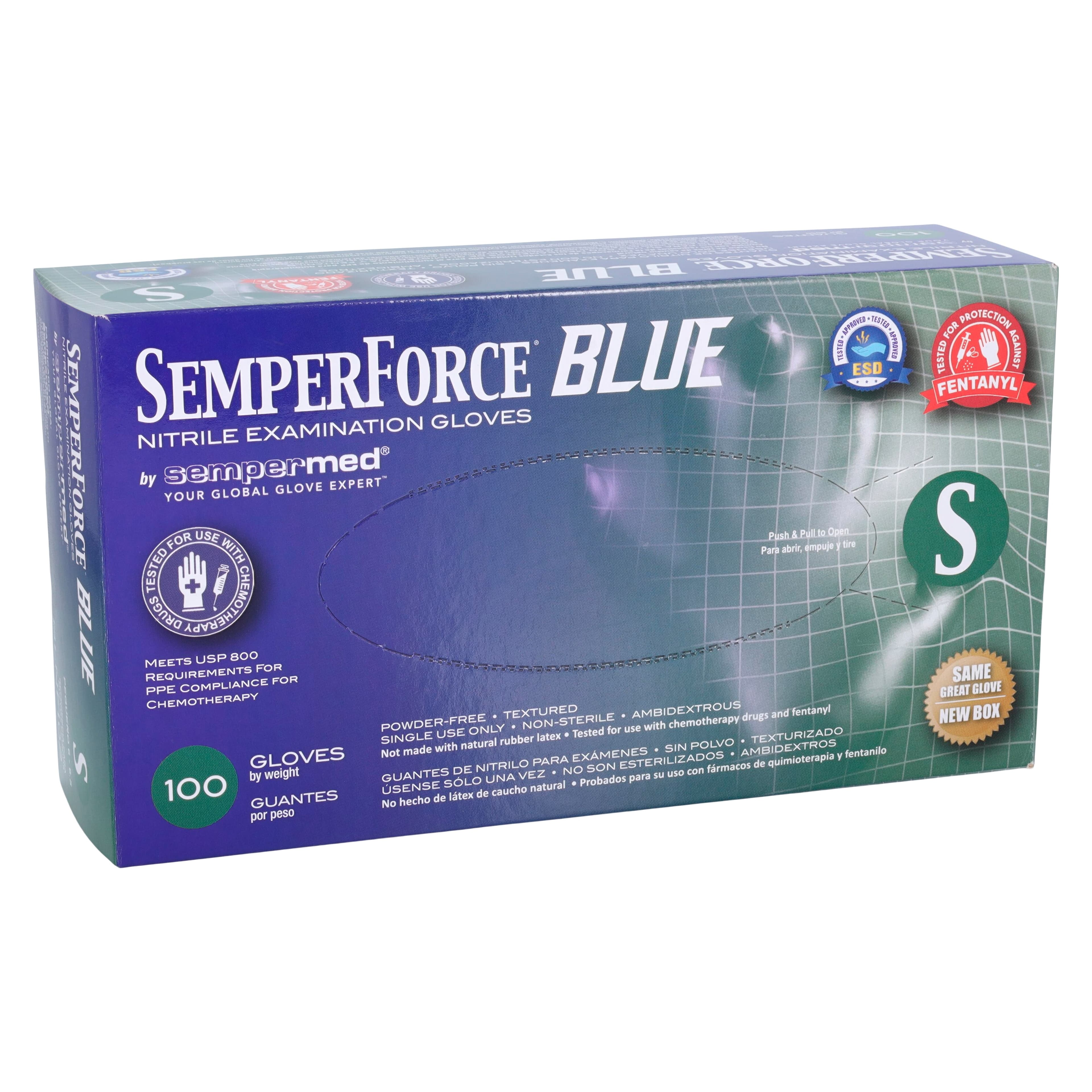 SemperForce Safe Nitrile Exam Gloves, Powder Free, Textured, Small, Blue, 100/Box thumbnail 4