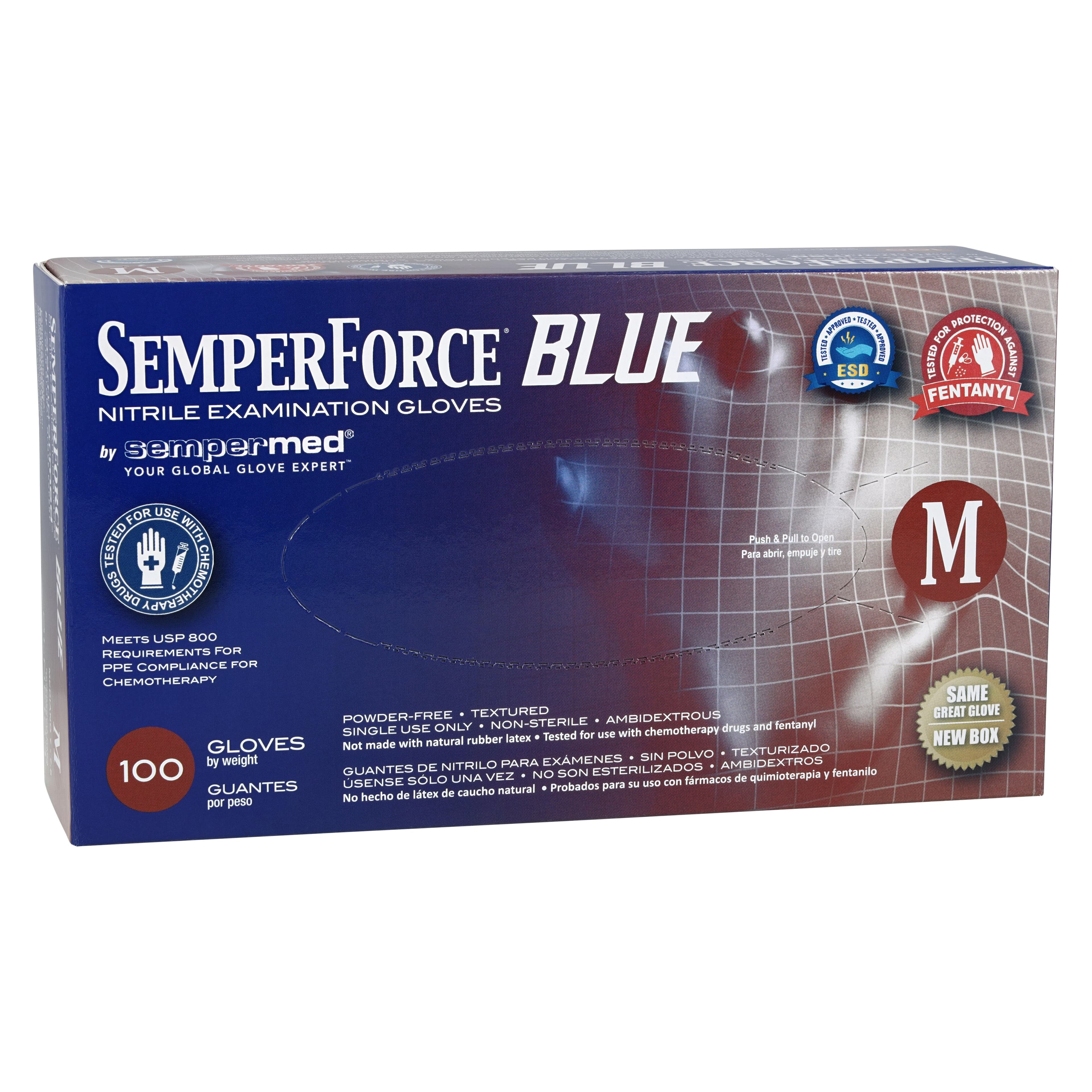 Sempermed Safe Nitrile Exam Gloves, Medium, Blue, Non-Sterile, 10/Case thumbnail 3