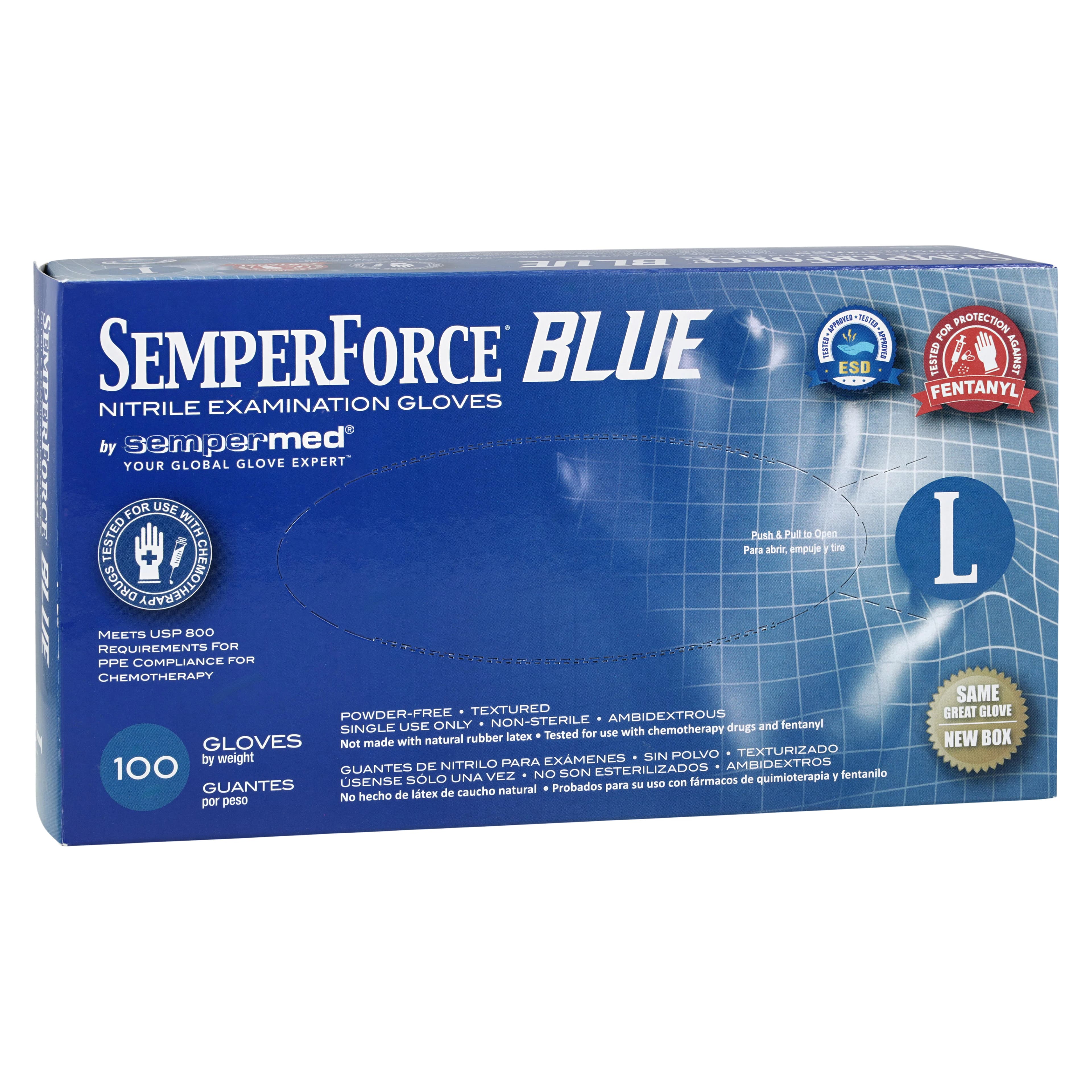 Sempermed Safe Nitrile Exam Gloves, Large, Blue, Non-Sterile, 10/Case thumbnail 3