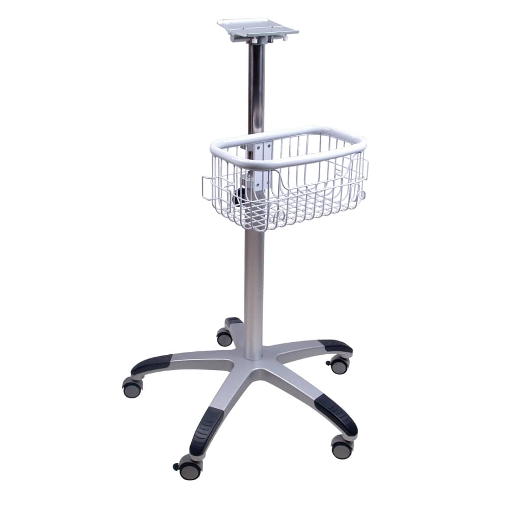 Infinium Medical Patient Monitor Roll Stand with Basket, Locking Wheels, Universal Slide Mount - Monitor Roll Stand w/ Basket - Image 1