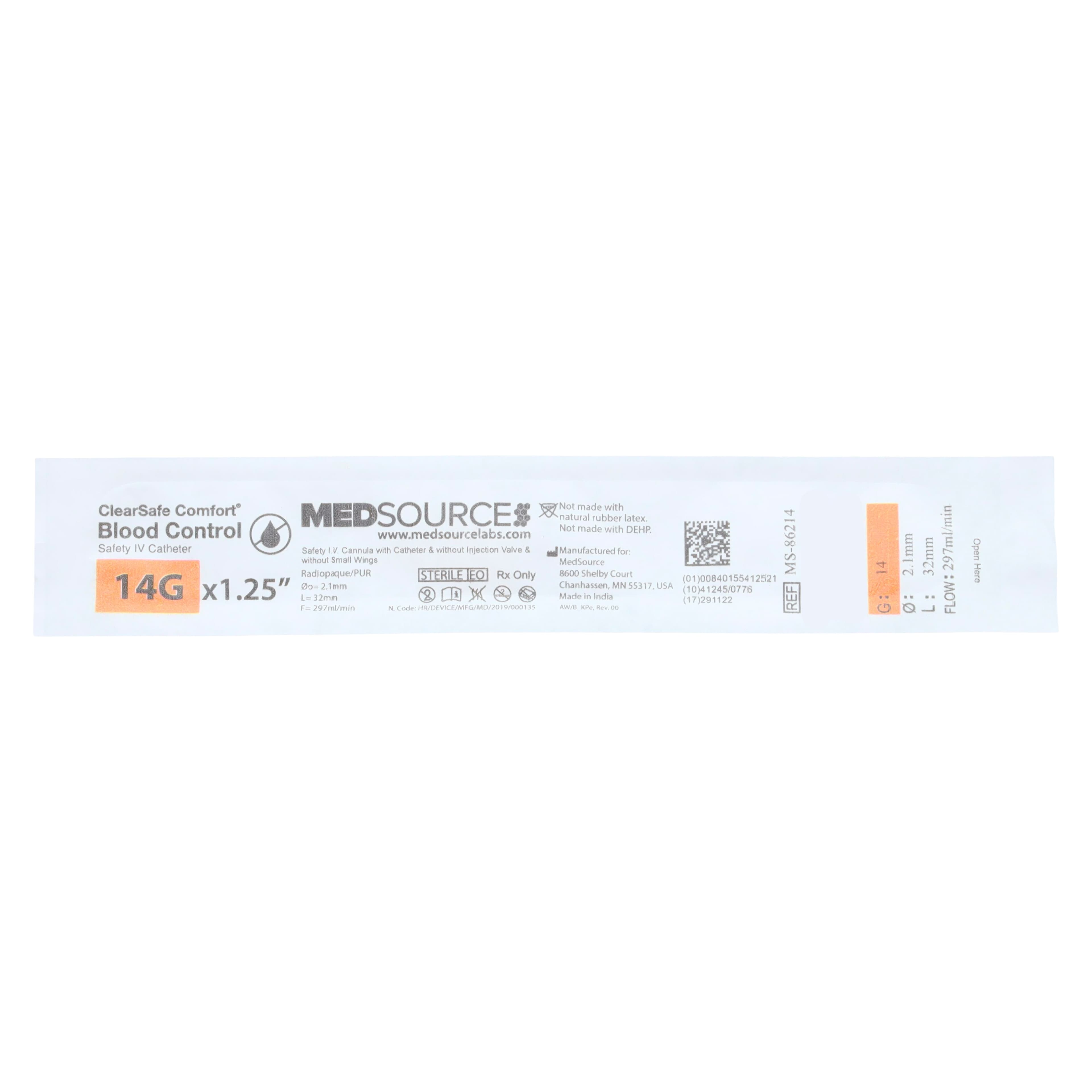 ClearSafe BC Safety IV Catheter, 14 Gauge, 1-1/4", Sterile, Sliding Safety Needle, 50/Box thumbnail 7