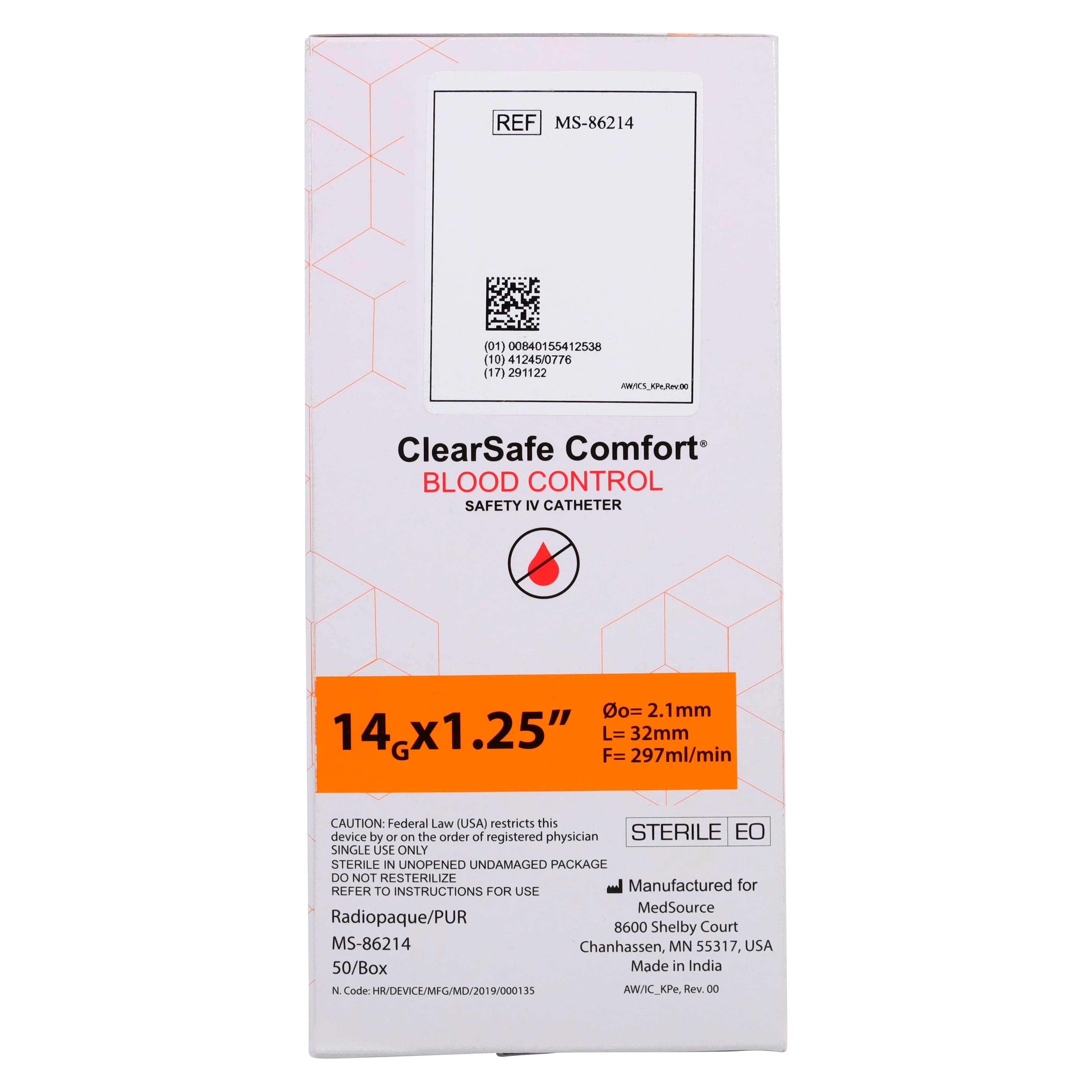ClearSafe BC Safety IV Catheter, 14 Gauge, 1-1/4", Sterile, Sliding Safety Needle, 50/Box thumbnail 8