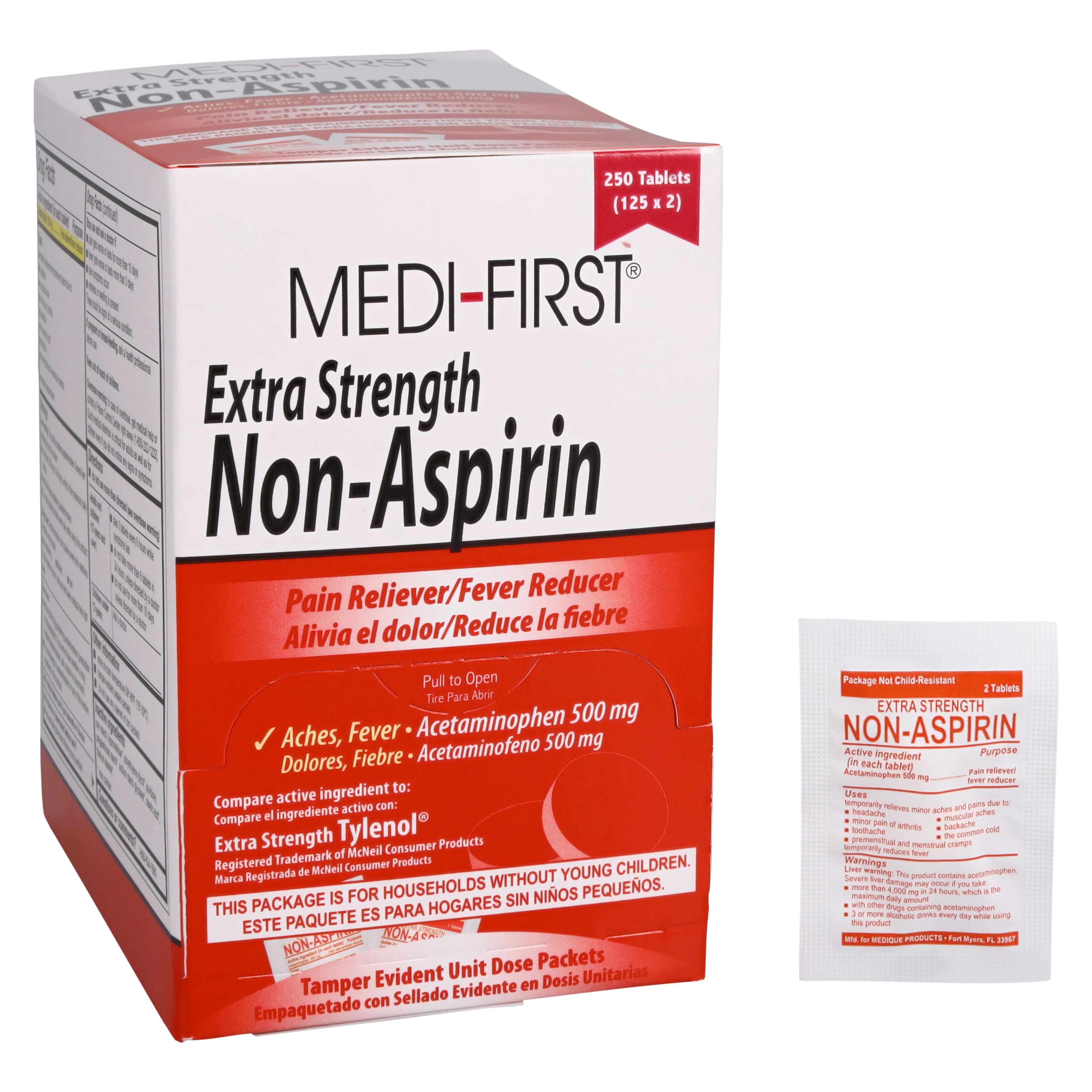 Medique Non-Aspirin Extra Strength Acetaminophen Tablets, 500 mg, 125 x 2/Box - Non-Aspirin Extra Strength - Image 1