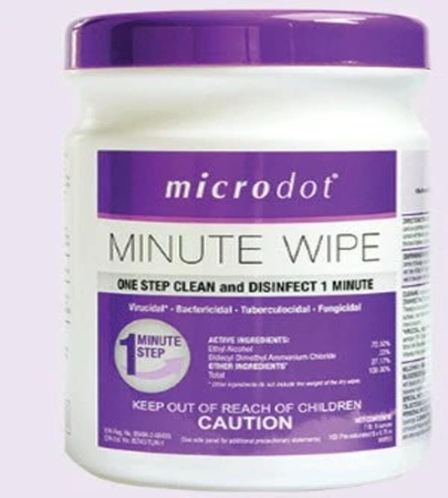 Microdot One Step Disinfectant Wipes, 160 Wipes/Canister, 12 Canisters/Case - Microdot Minute Wipes - Image 1