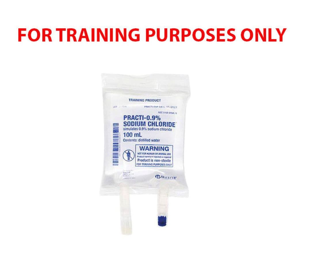 Practi-0.9% Sodium Chloride Simulated Medication Bag, 100mL Distilled Water - Practi-0.9% Sod Chlo Bag - Image 1