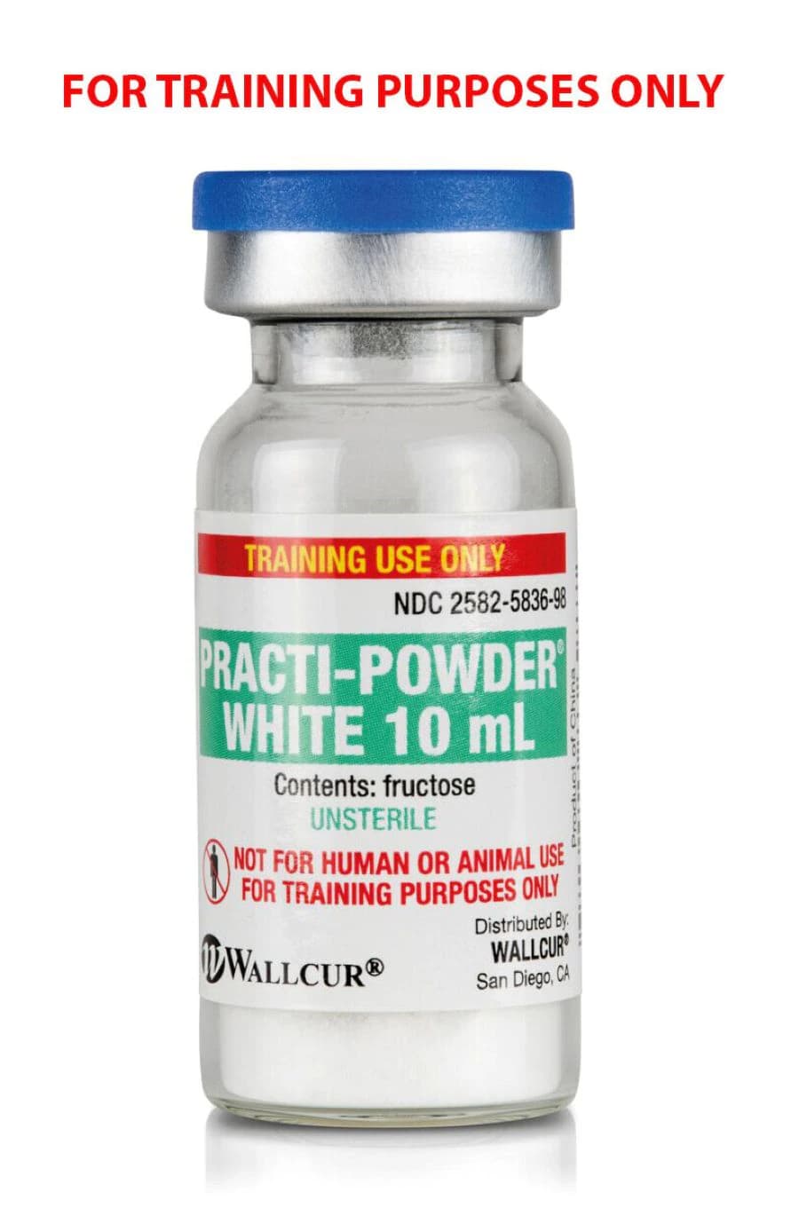 Practi-Powder Simulated Medication White Vial, 10mL, Unsterile Fructose Powder, 30/Package - Practi-Powder White Vial - Image 1